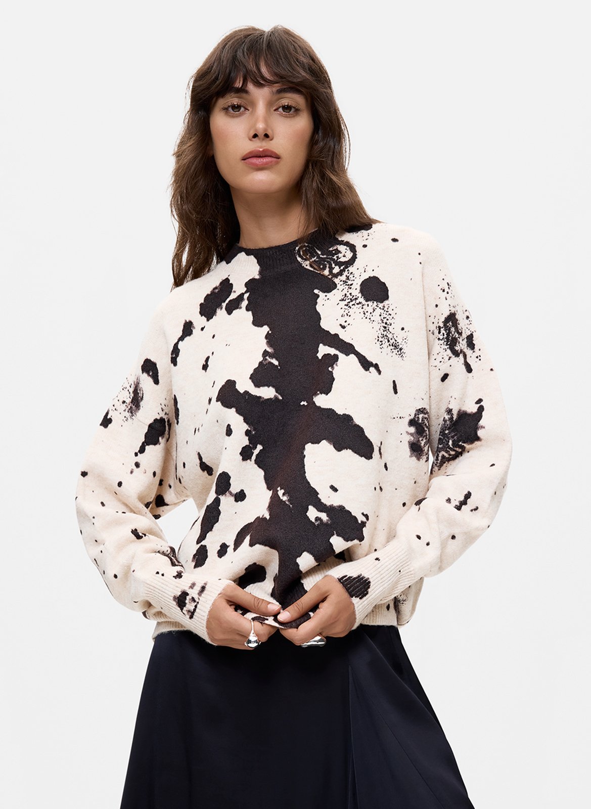Round neck sweater with animal print DESIGUAL White