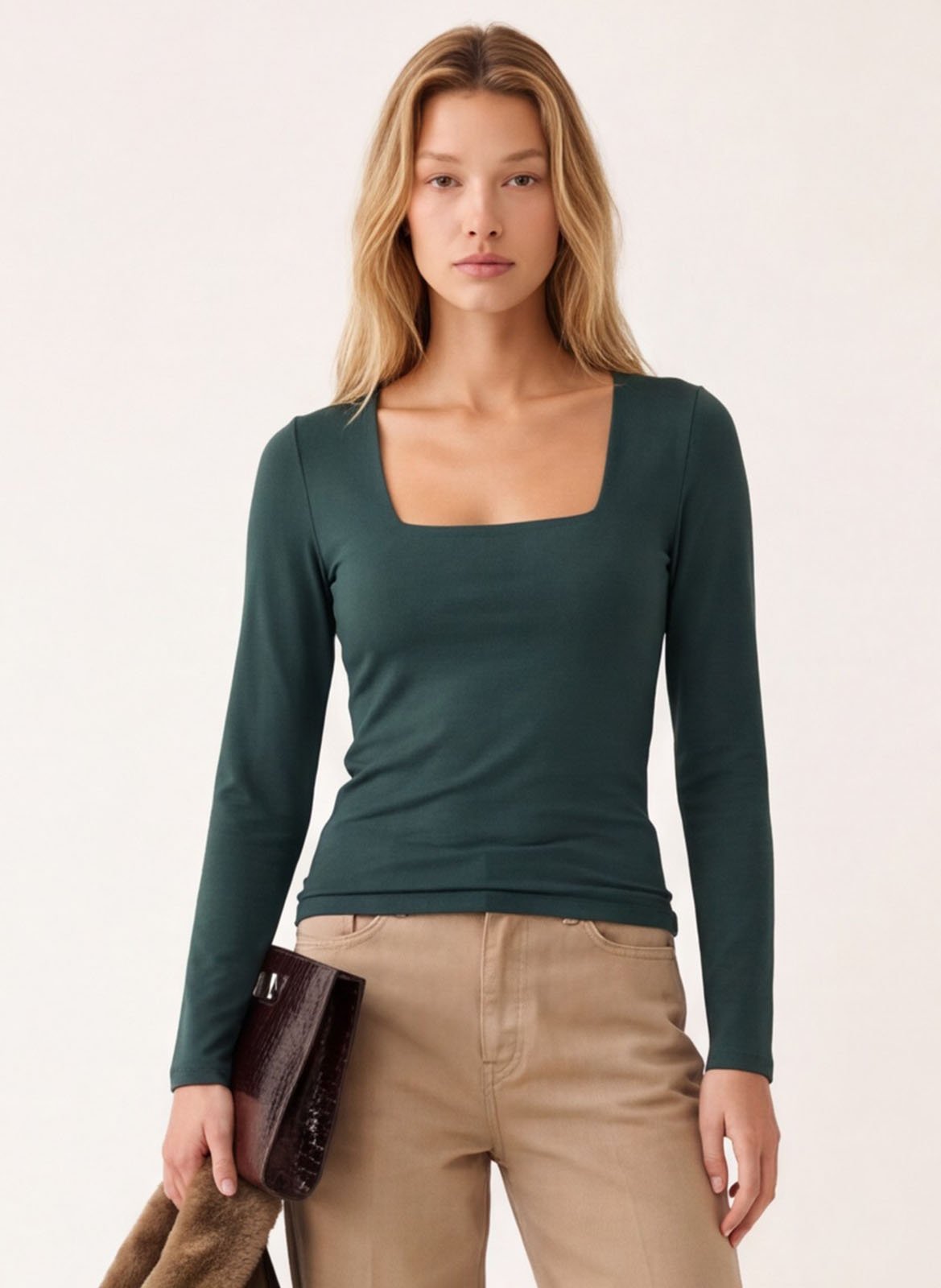 Top droit col carré en coton mélangé KOOKAI Gris