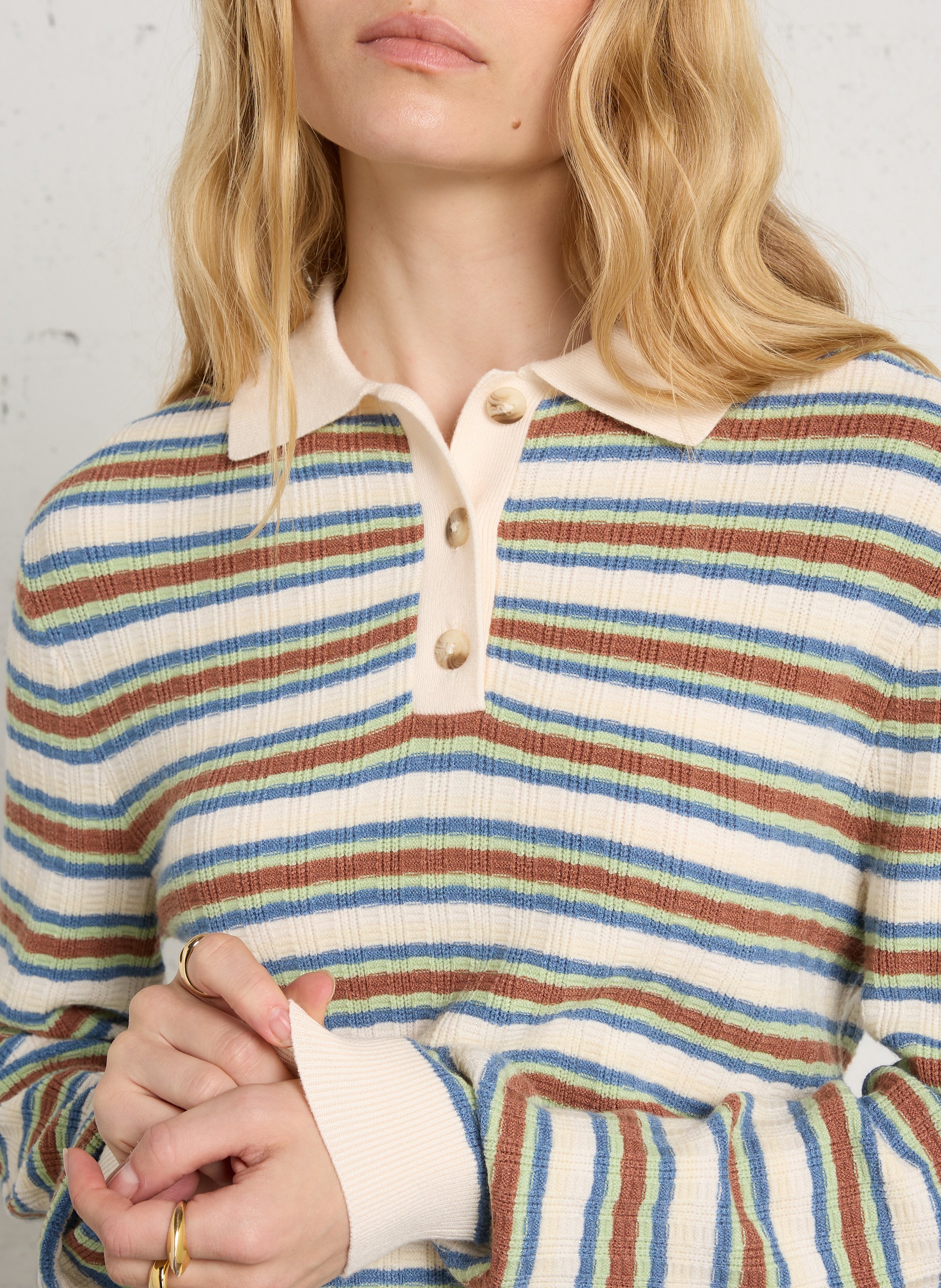 Pull col polo en maille à rayures BILLABONG Beige