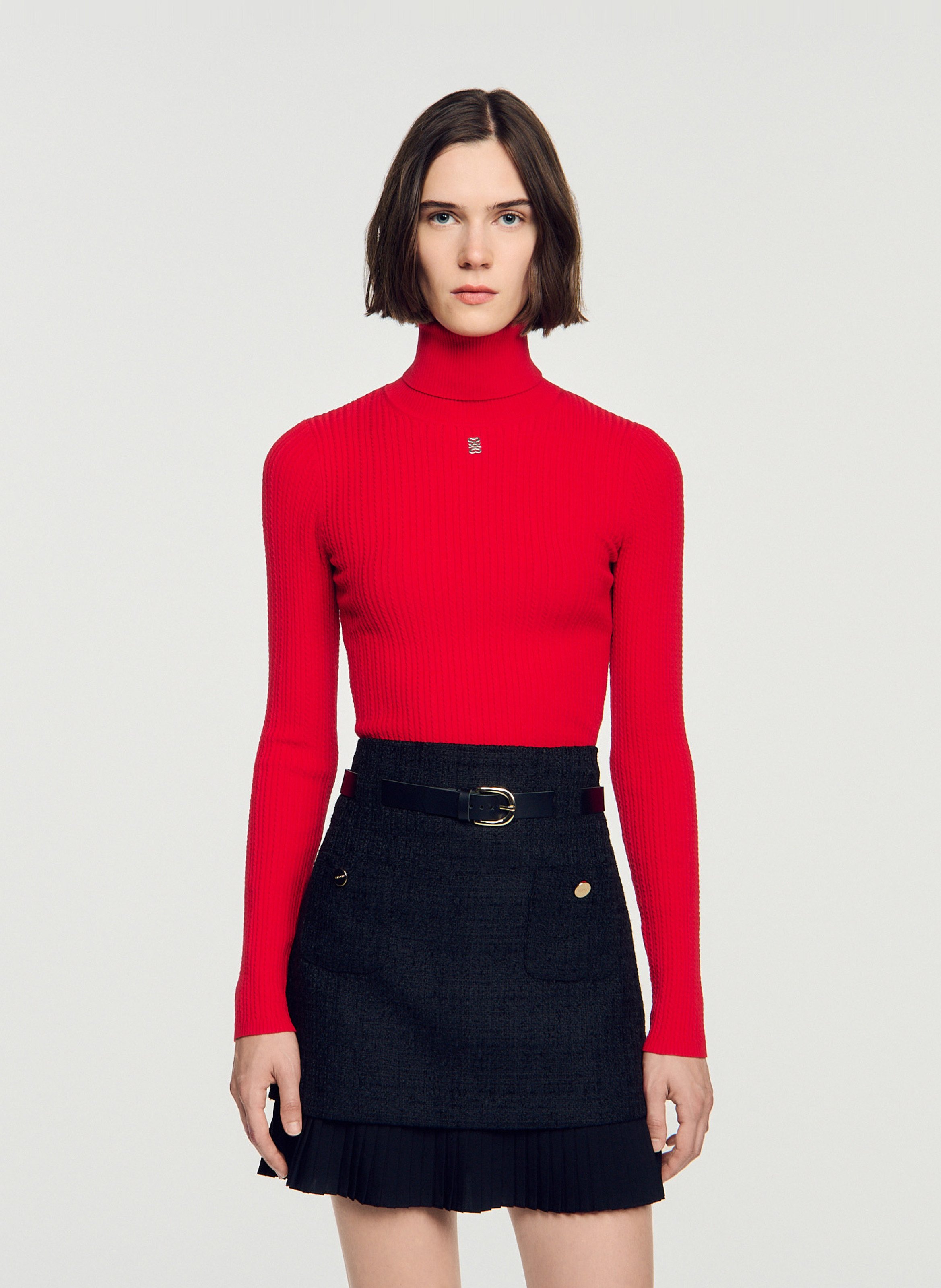 Jupe courte évasée en tweed SANDRO Noir