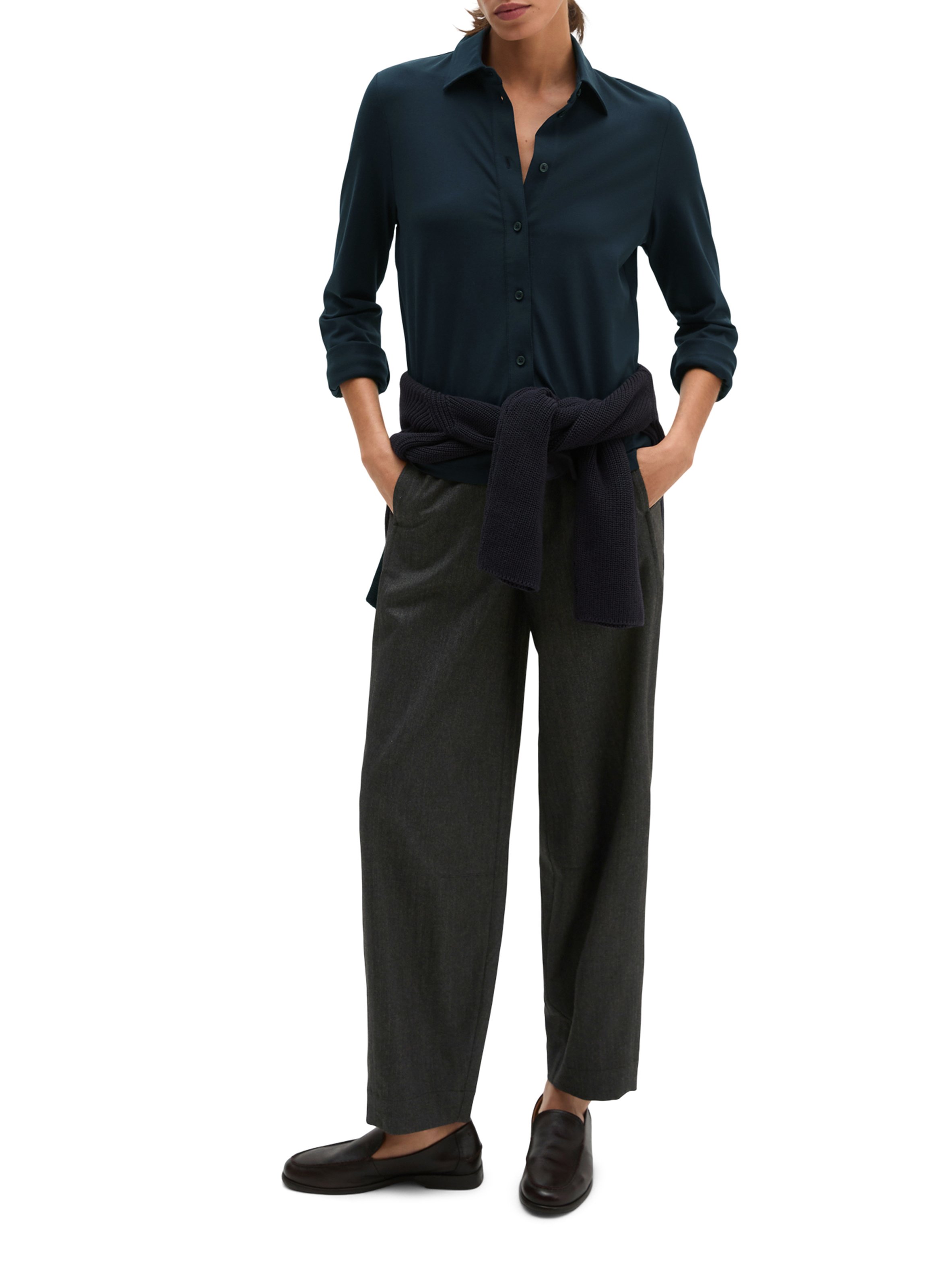 Polo droit à manches longues en coton mélangé | Bleu MARC O'POLO Femme