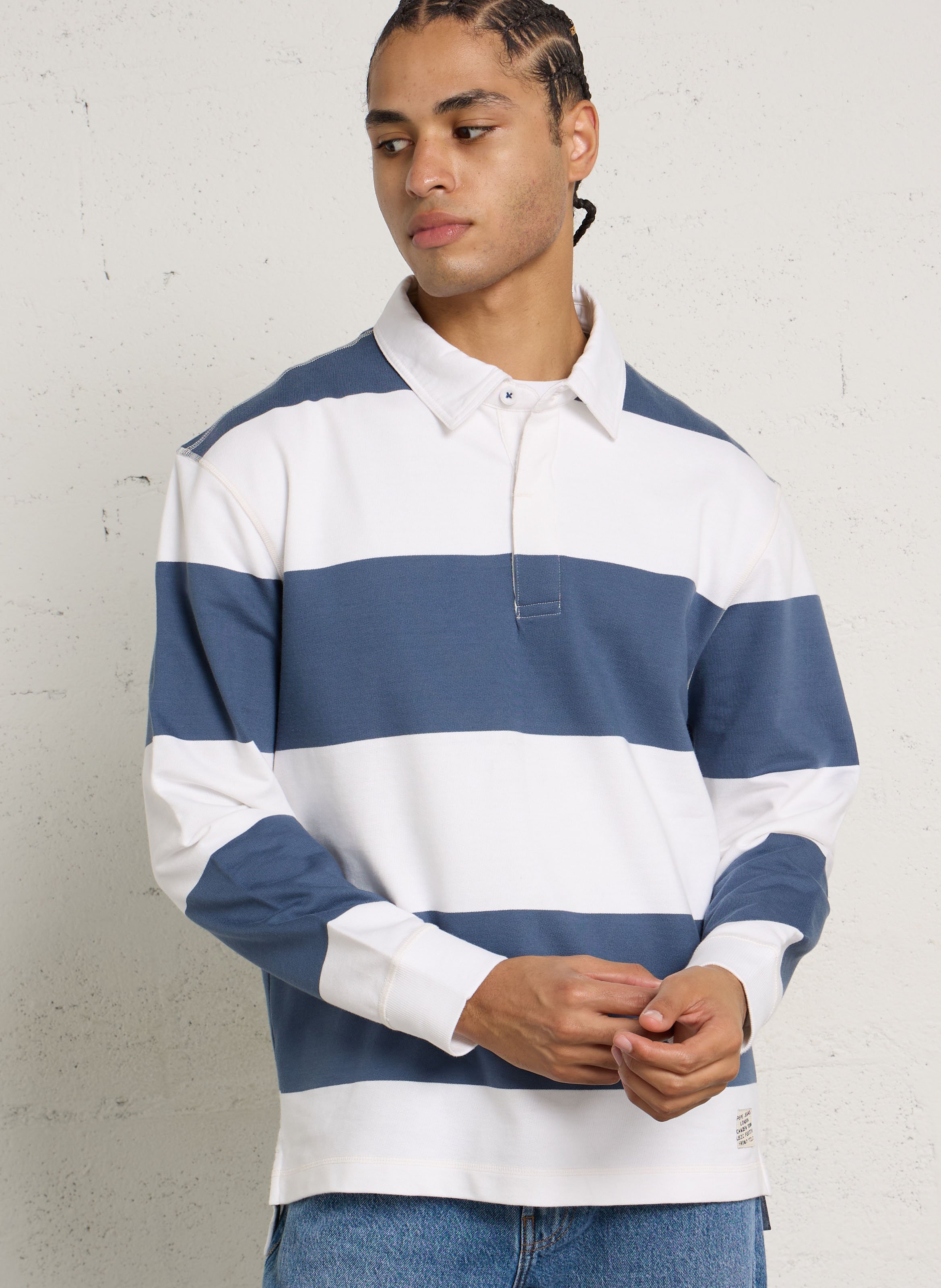 Gerade geschnittenes Poloshirt aus gestreifter Baumwolle PEPE JEANS Blau
