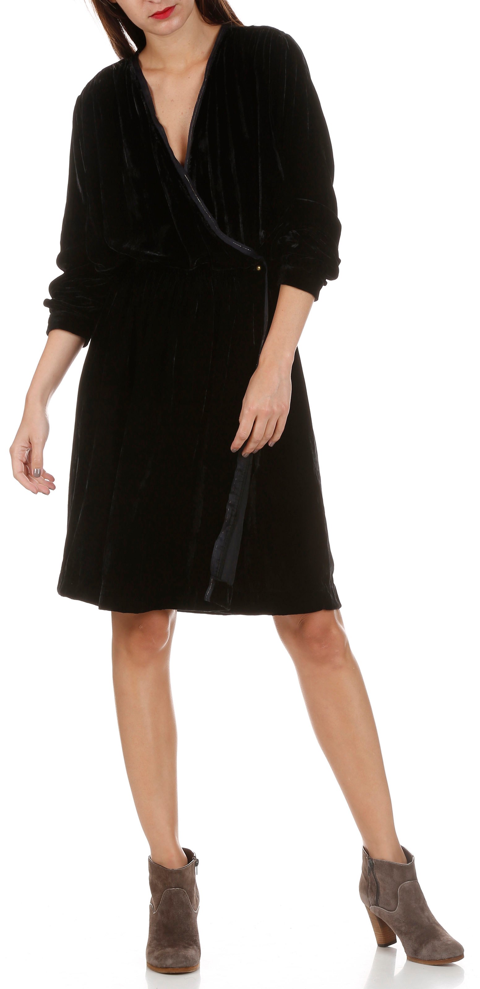 Crushed velvet wrap dress  SWILDENS Black