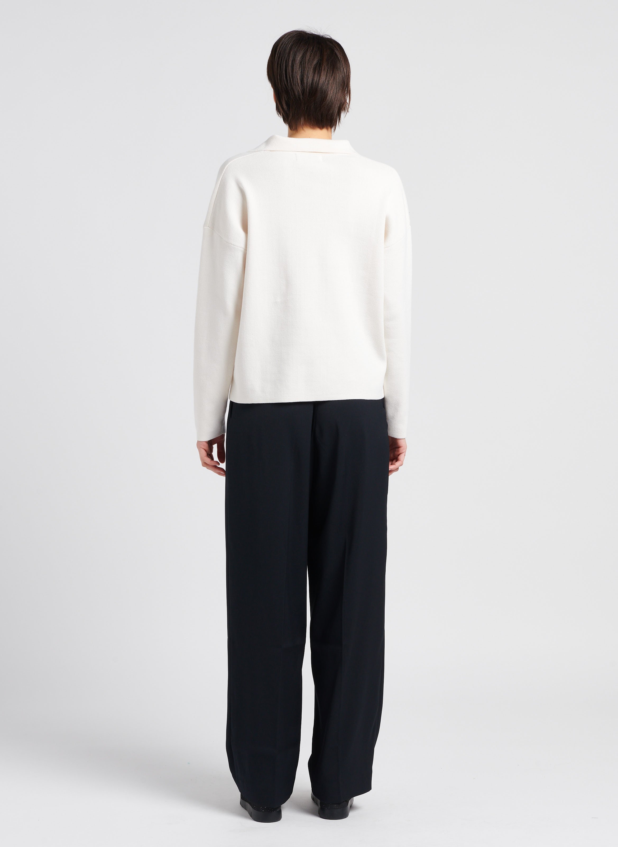 Pull col V à revers en coton mélangé  MAISON LABICHE Blanc