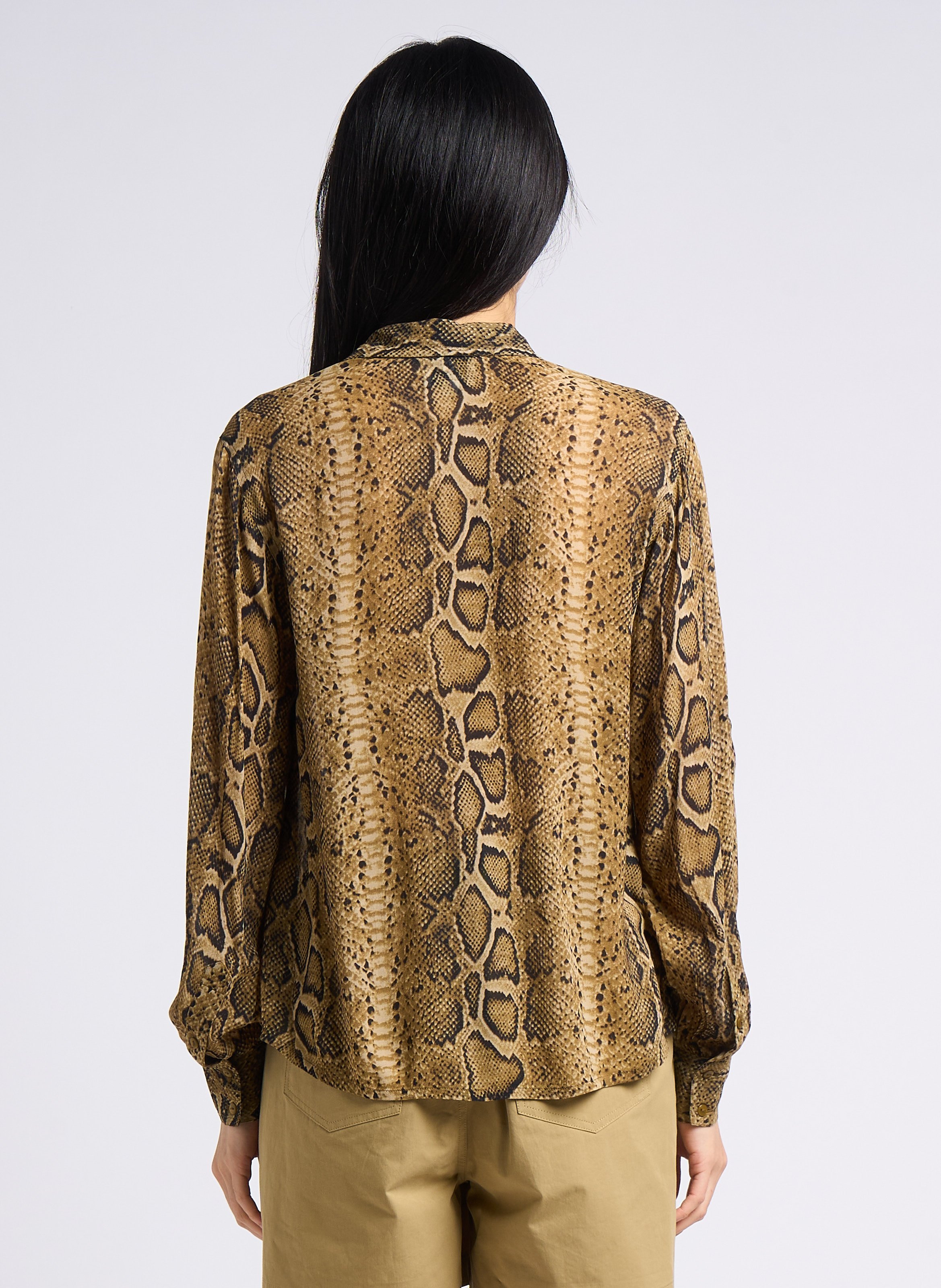 Bluse mit klassischem Kragen und Python-Print SWILDENS Beige