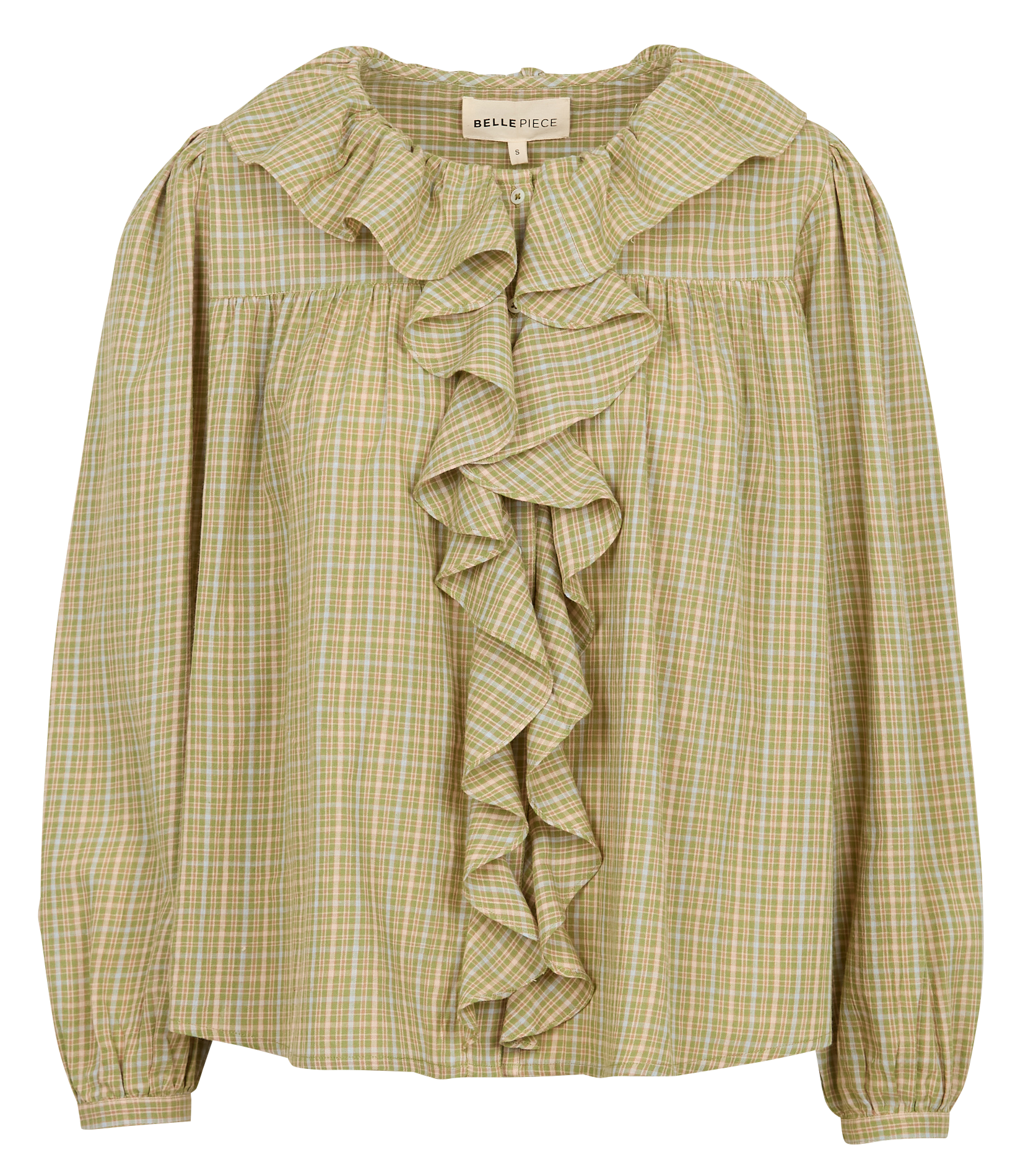 Round-neck checked cotton blouse BELLEPIECE Green