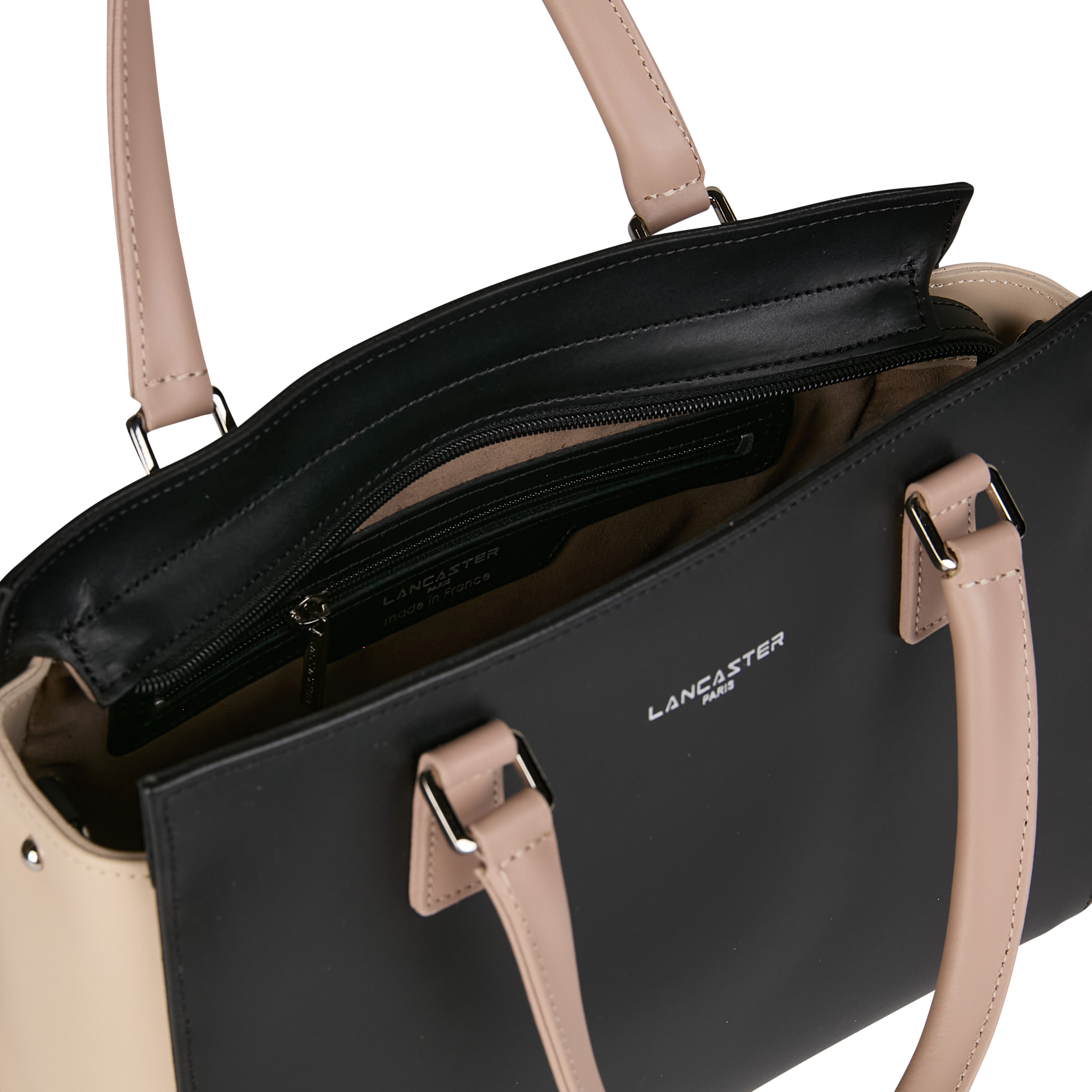 Effen, leren handtas LANCASTER PARIS Zwart