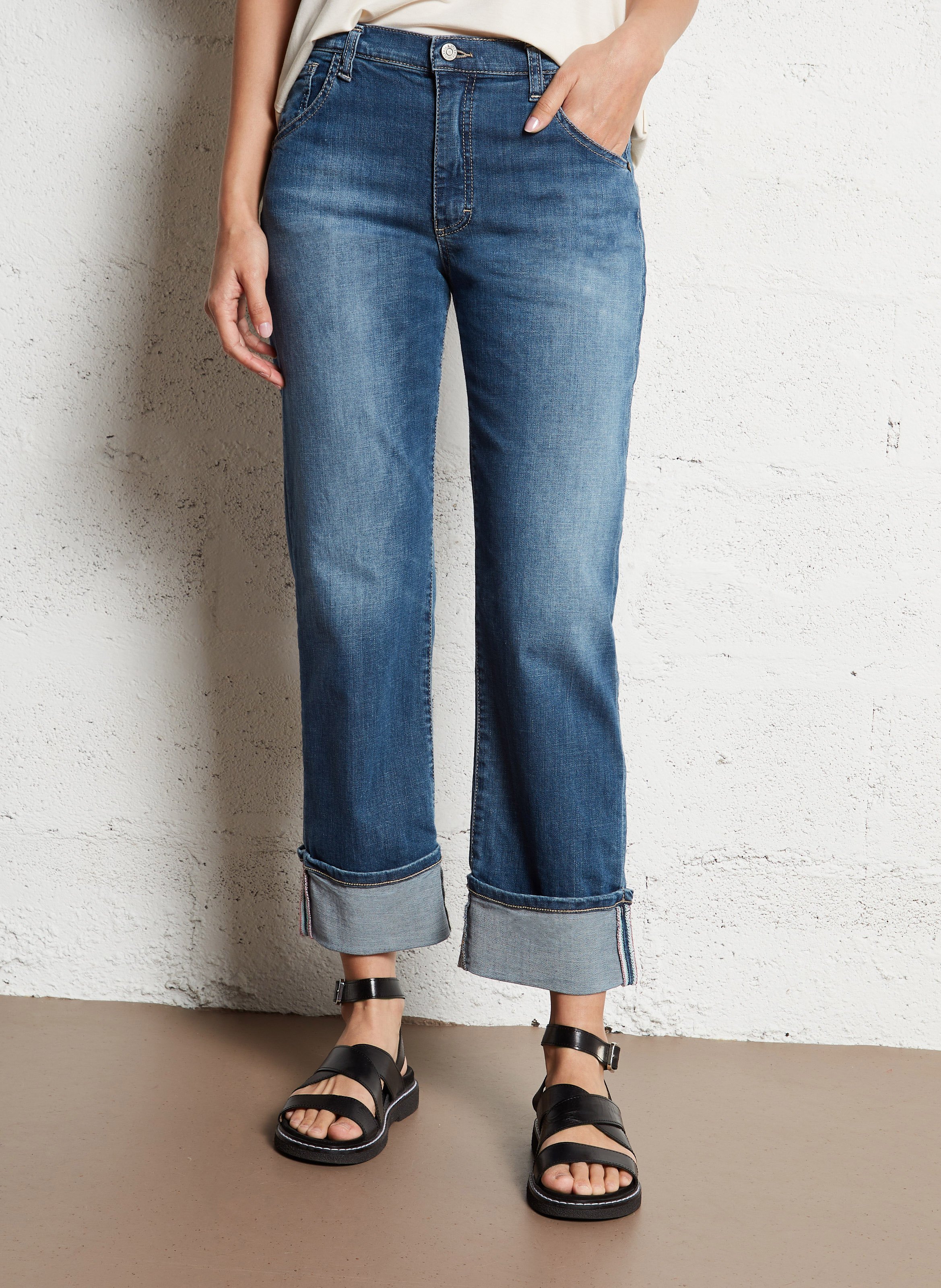 Jean droit en coton PLEASE Bleu