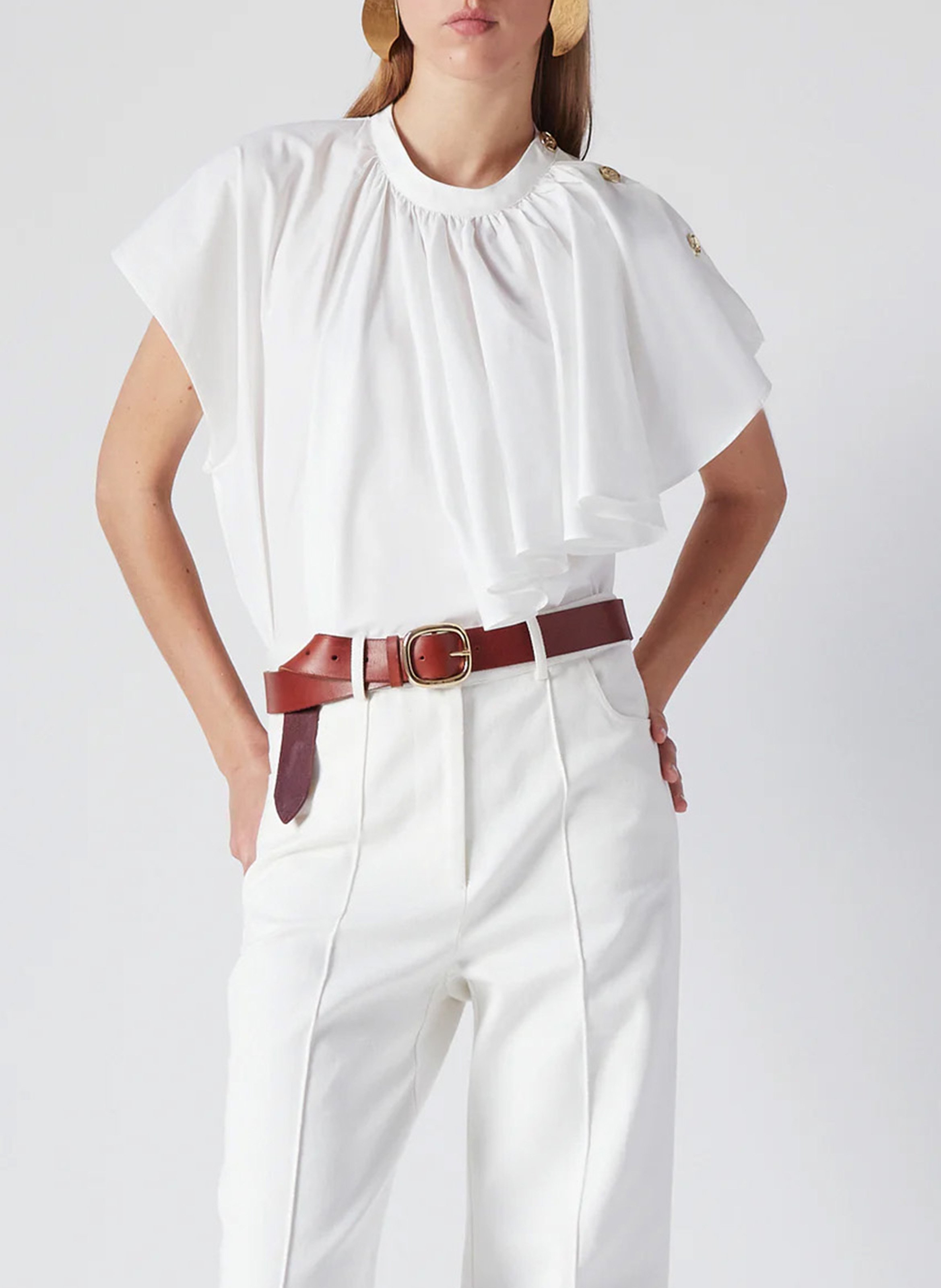 Top droit manches courtes à volants THE LABEL EDITION Blanc