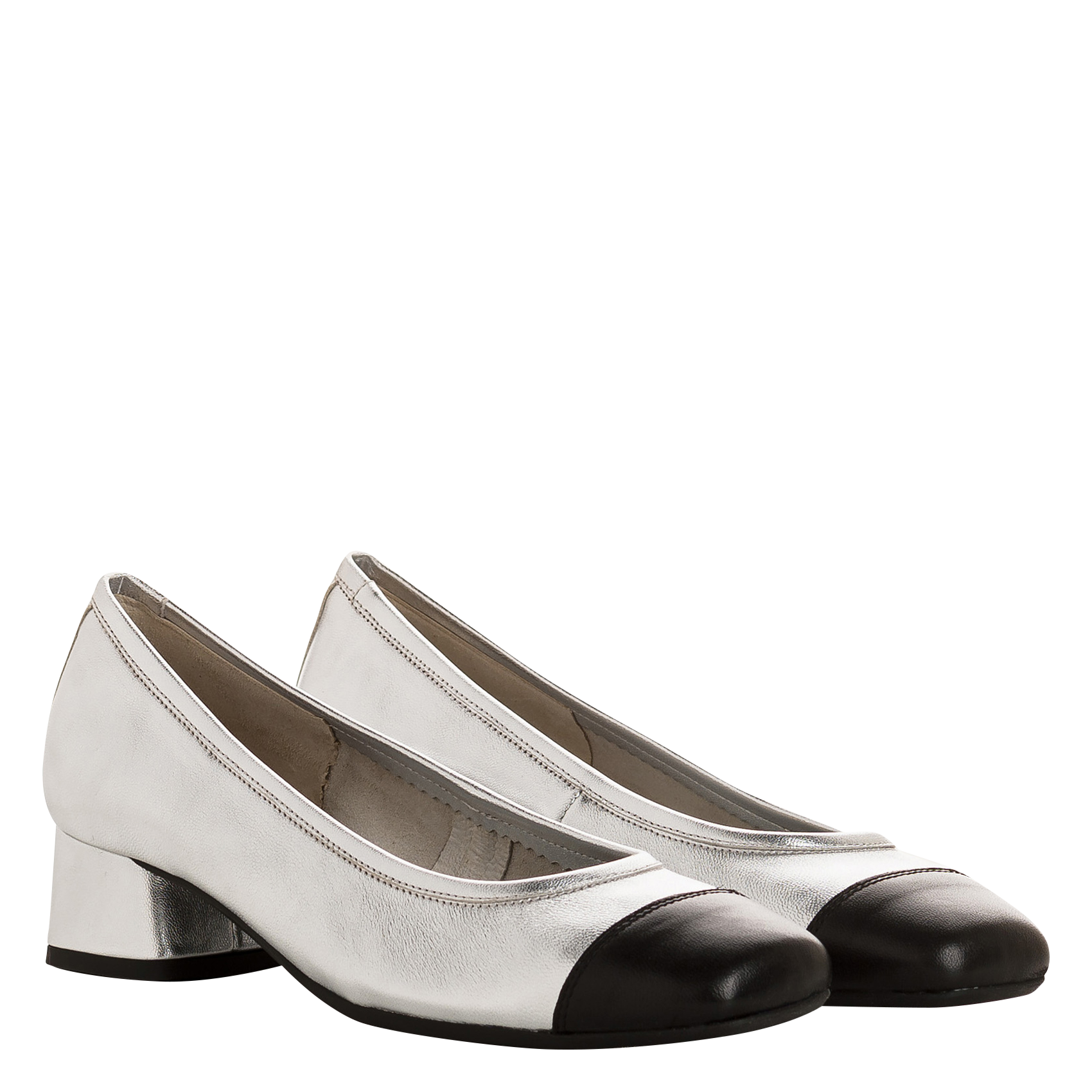 Leren ballerina's met hak REQINS Zilver