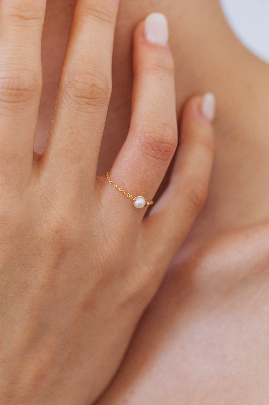 Bague chaînette perle YAY White