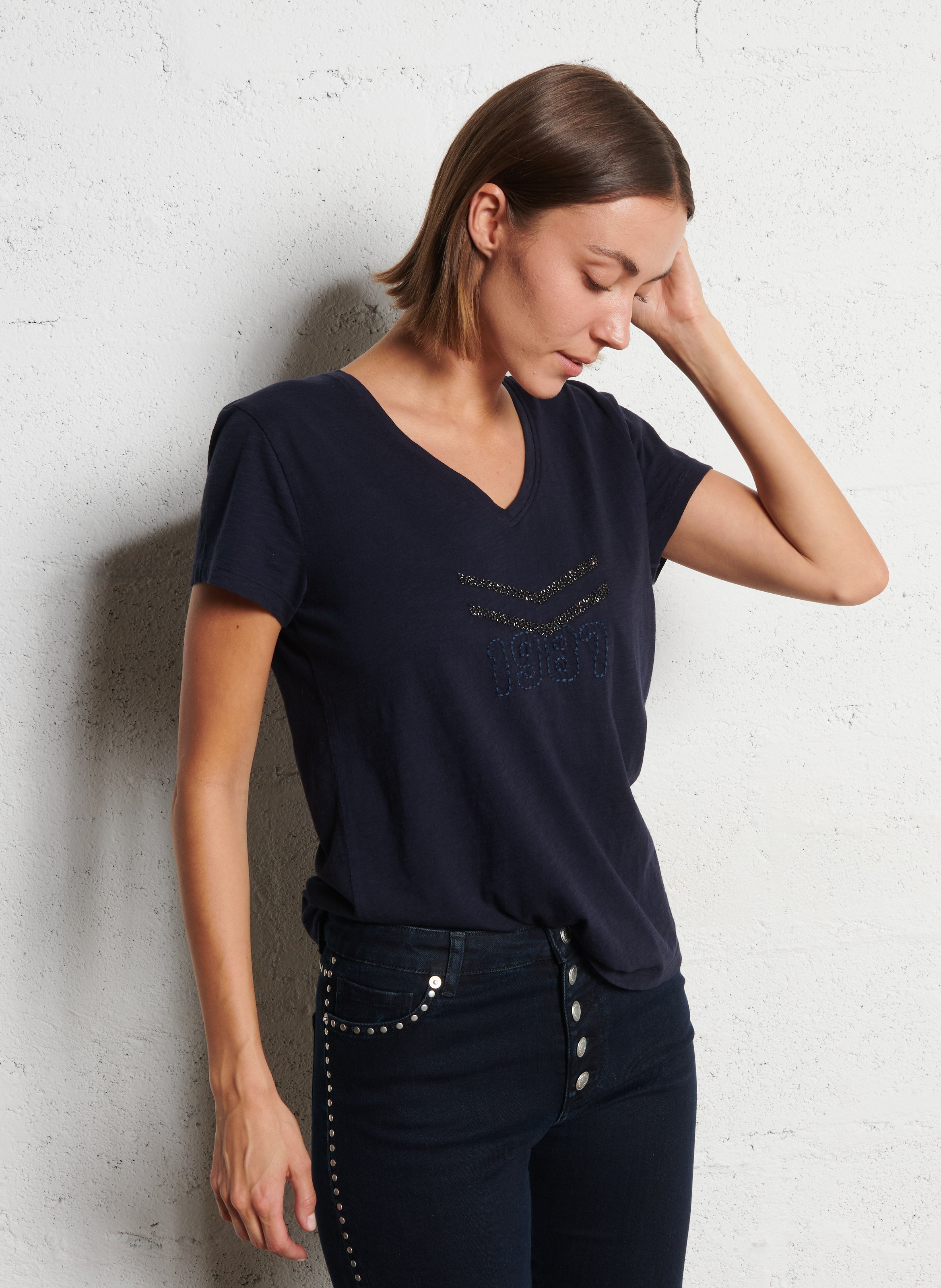 Baumwoll-T-Shirt mit U-Boot-Ausschnitt IKKS Blau