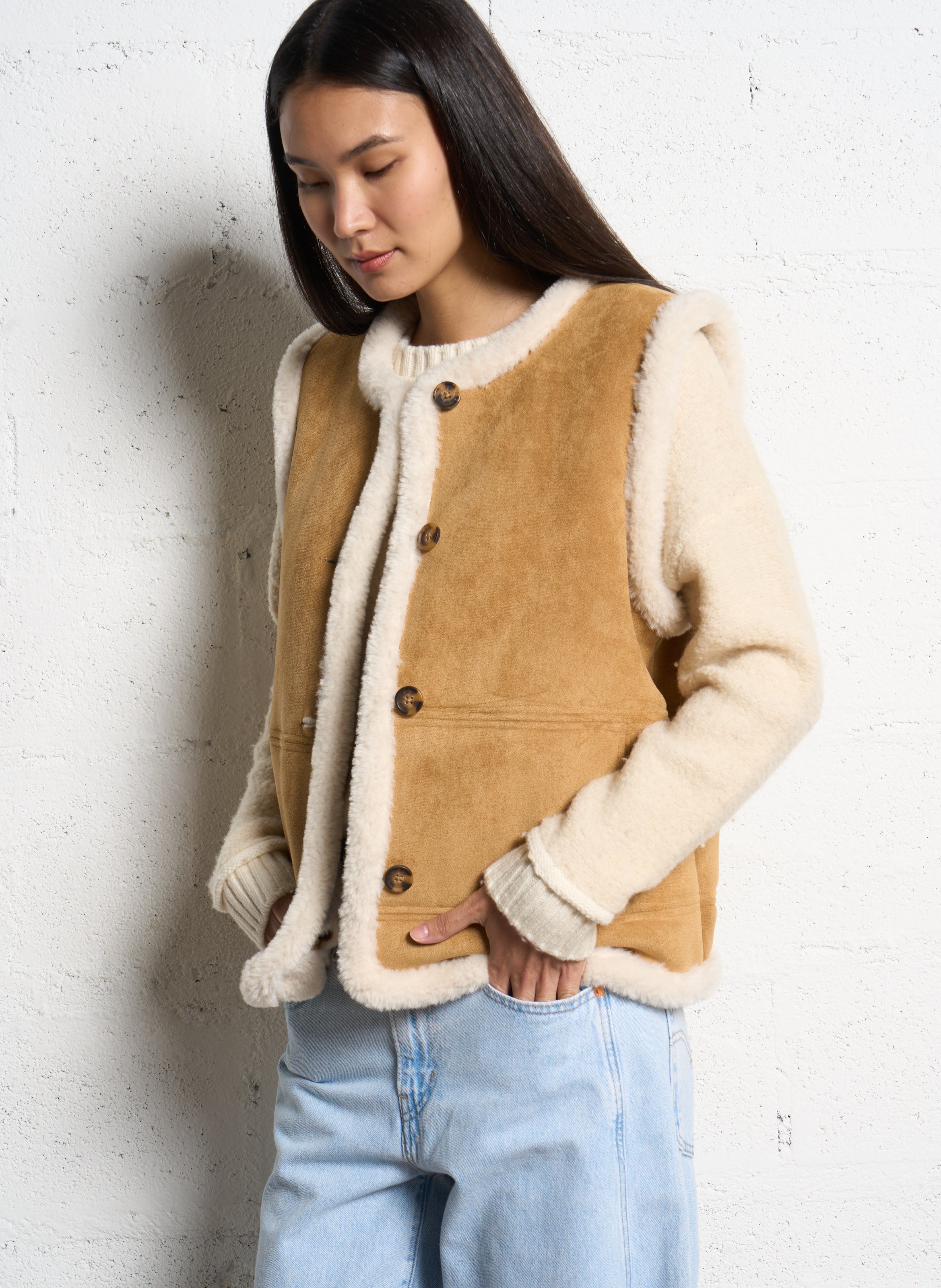 Veste droite col rond JC SOPHIE Beige