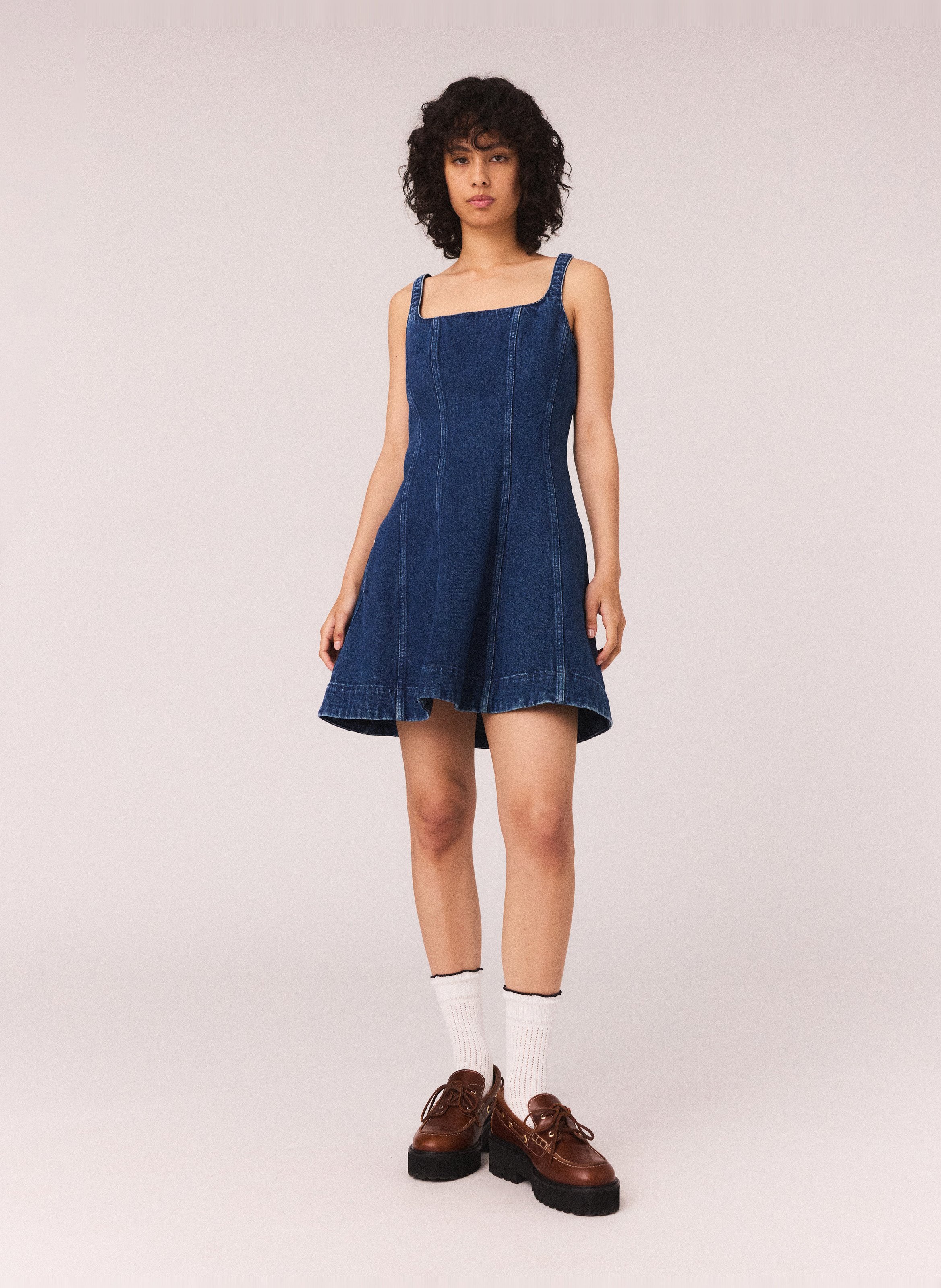 Robe courte évasée en denim MAJE Bleu
