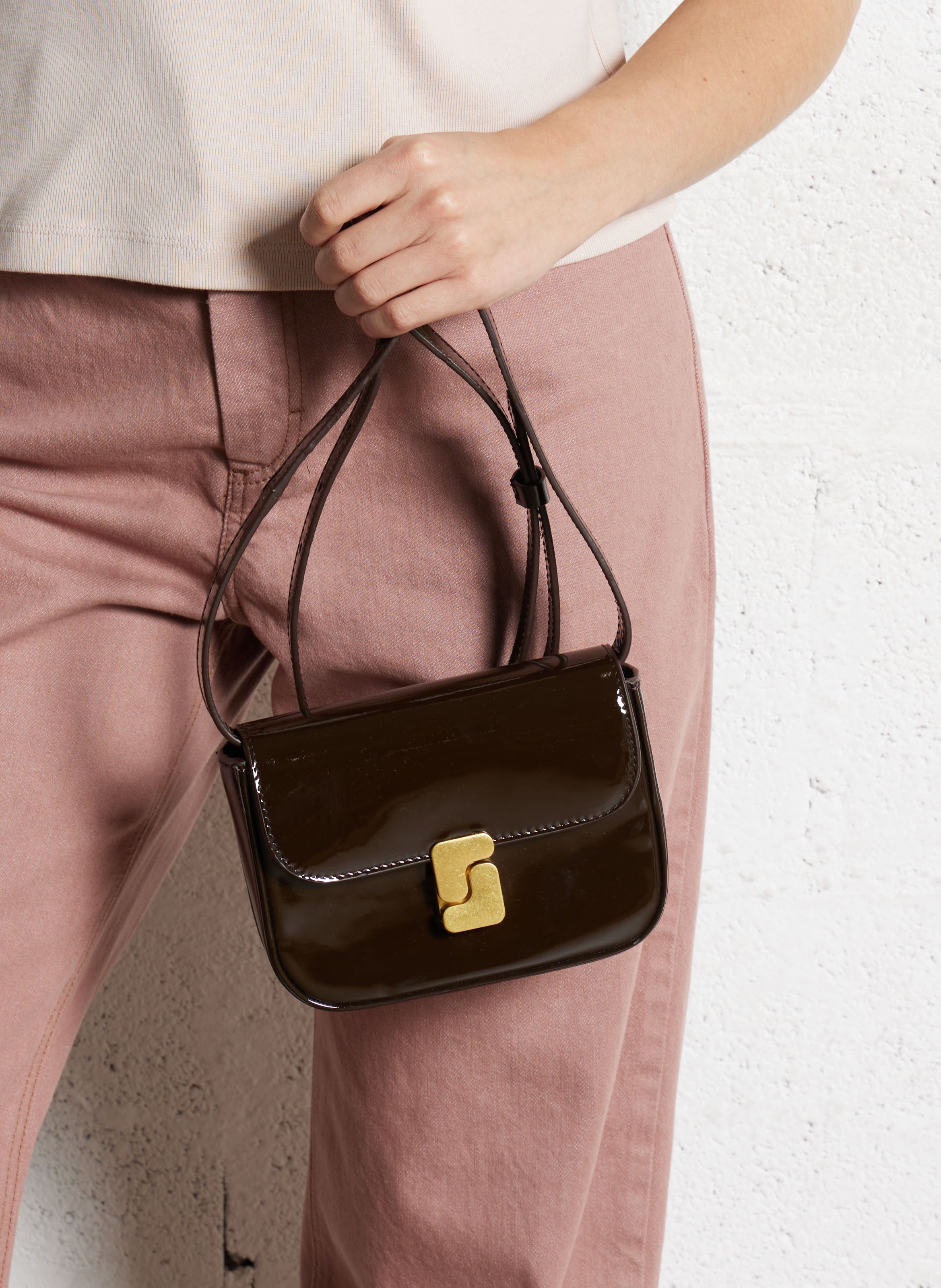 Patent leather shoulder bag SOEUR Brown