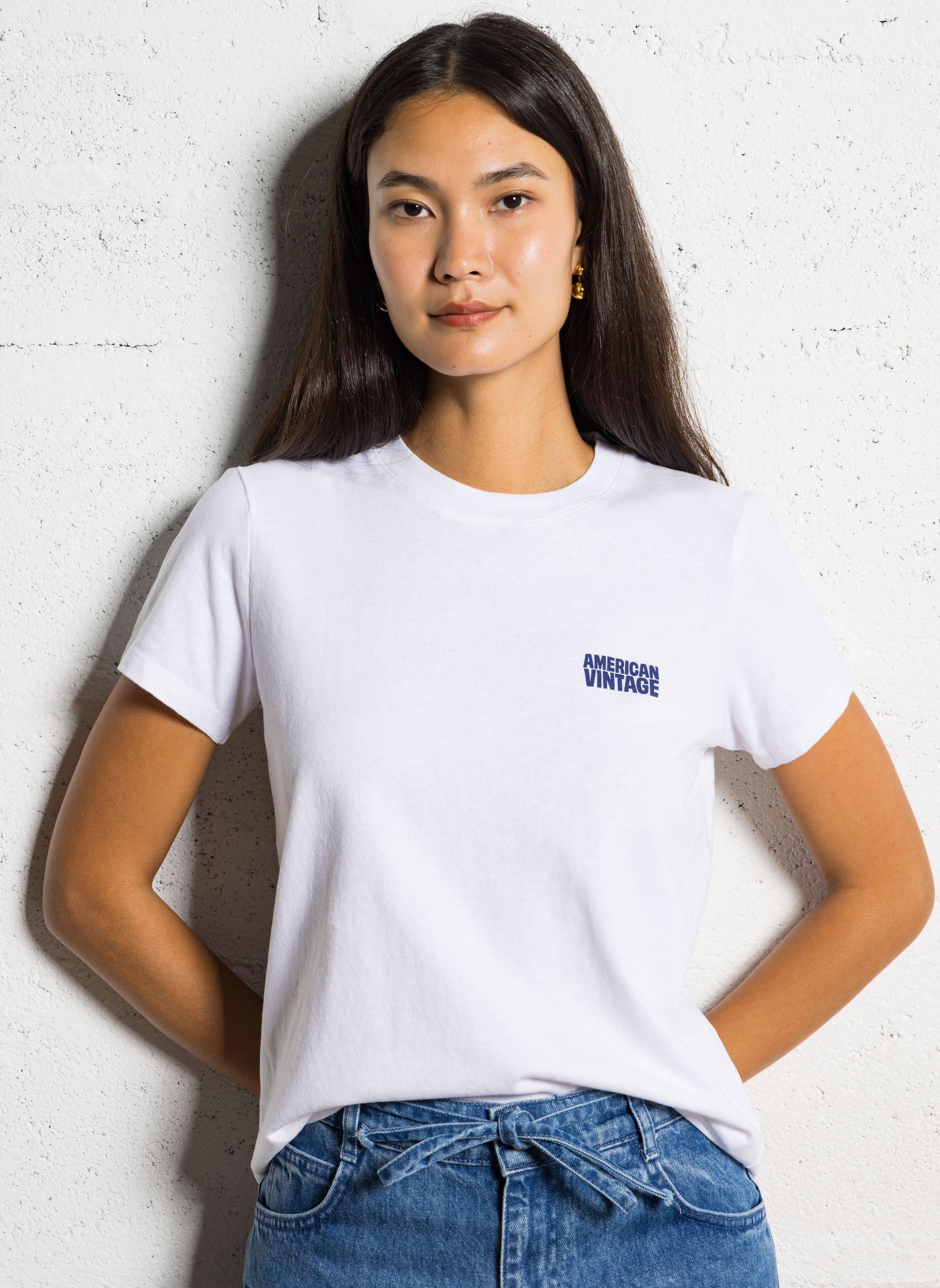 Tee-shirt droit col rond en coton AMERICAN VINTAGE Blanc