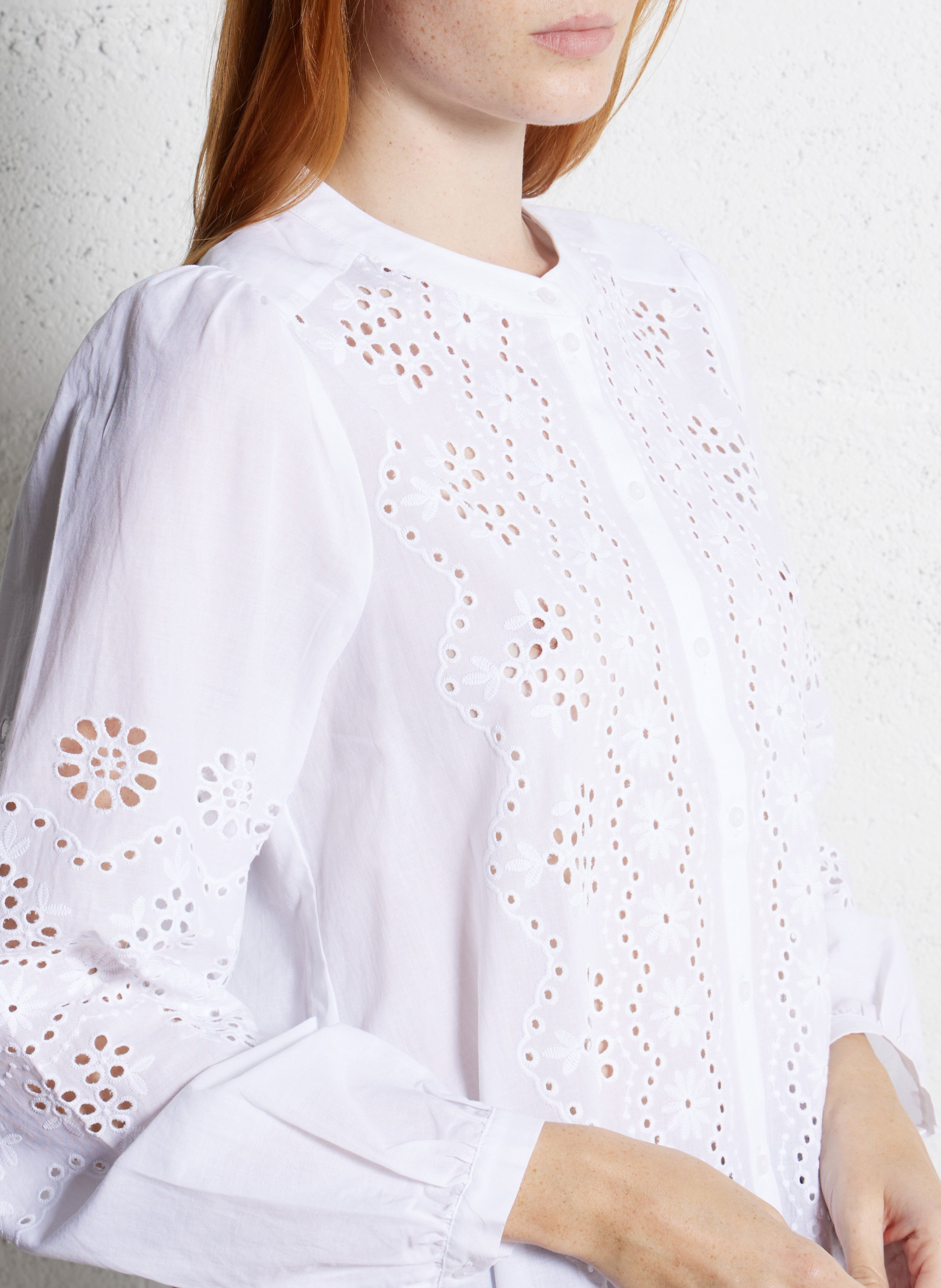 Wijdvallende katoenen blouse met Mao-kraag SUD EXPRESS Wit