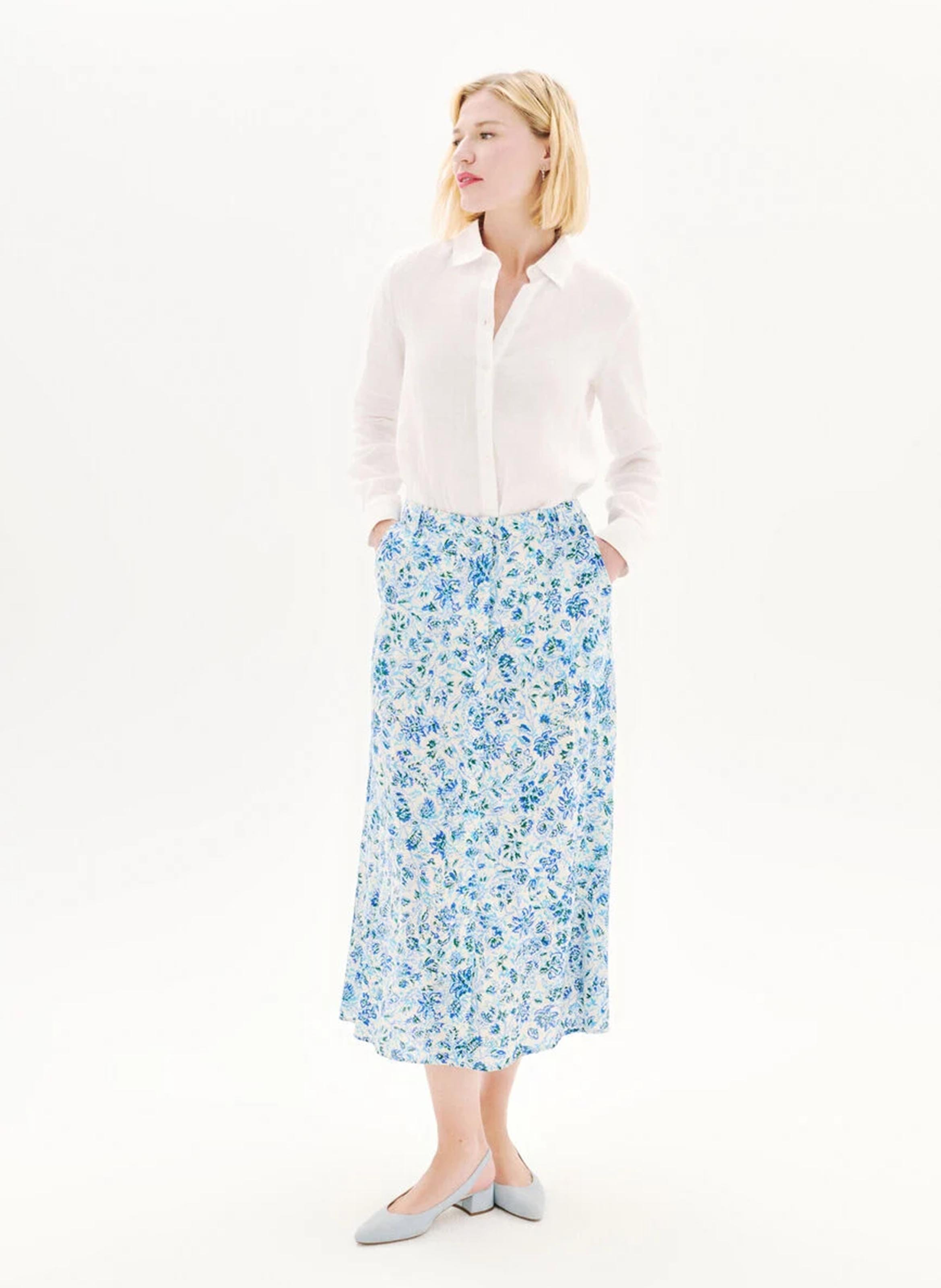 Flowing printed midi skirt CAROLL Blue