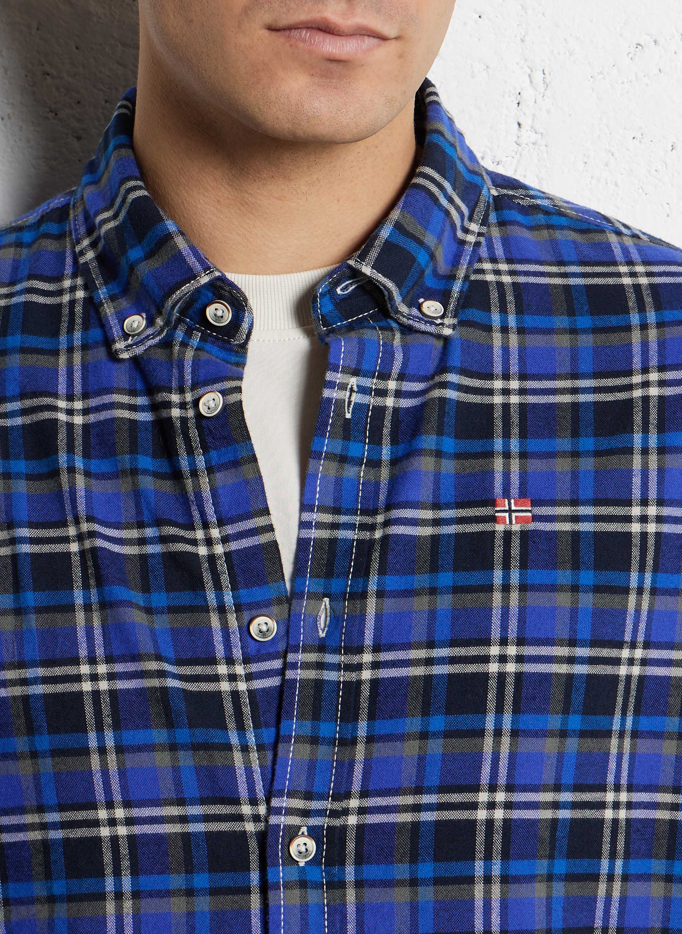 Chemise droite col américain à carreaux en coton NAPAPIJRI Bleu