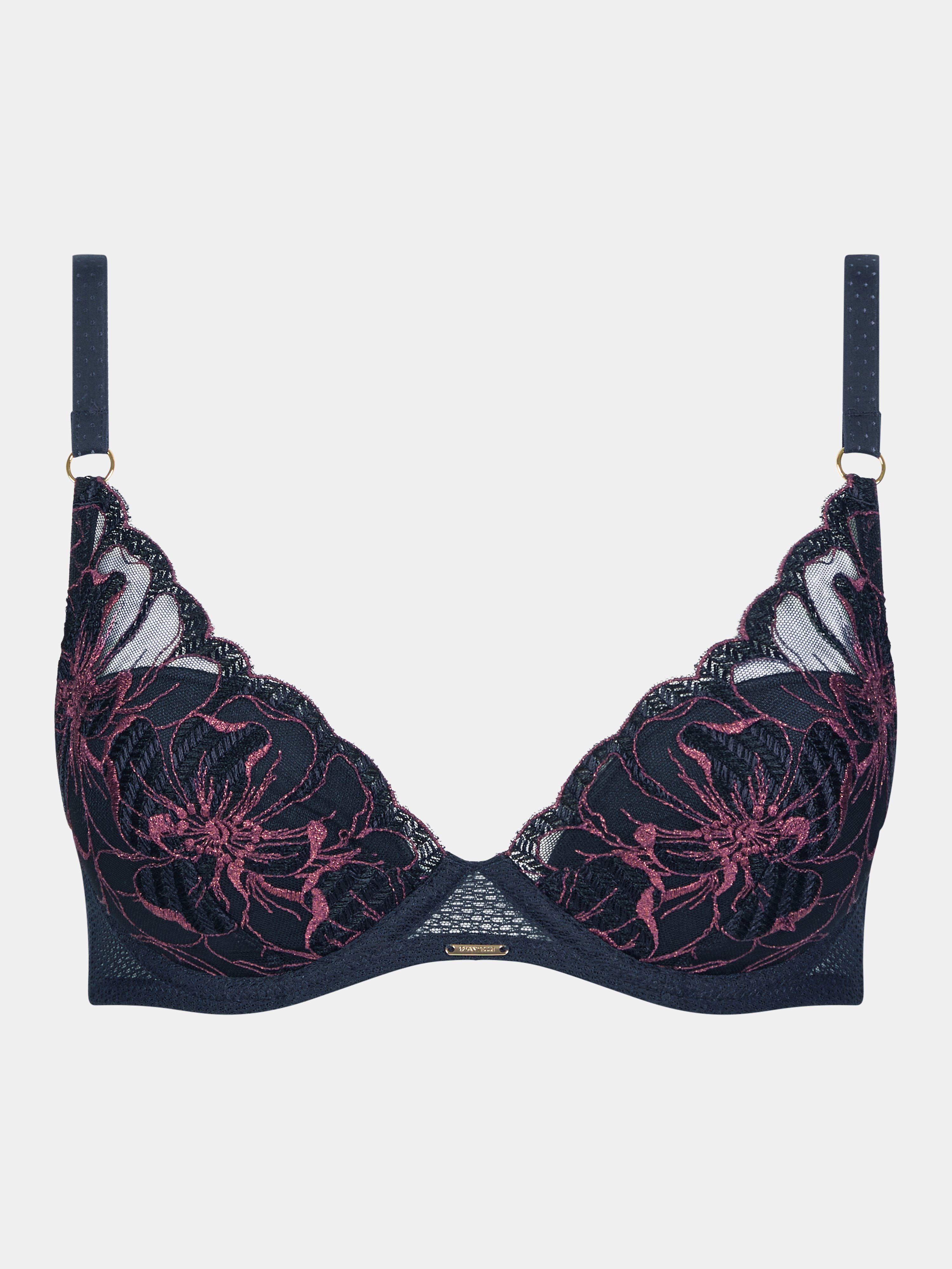 Plunging padded bra with floral embroidery CHANTELLE Multicolored