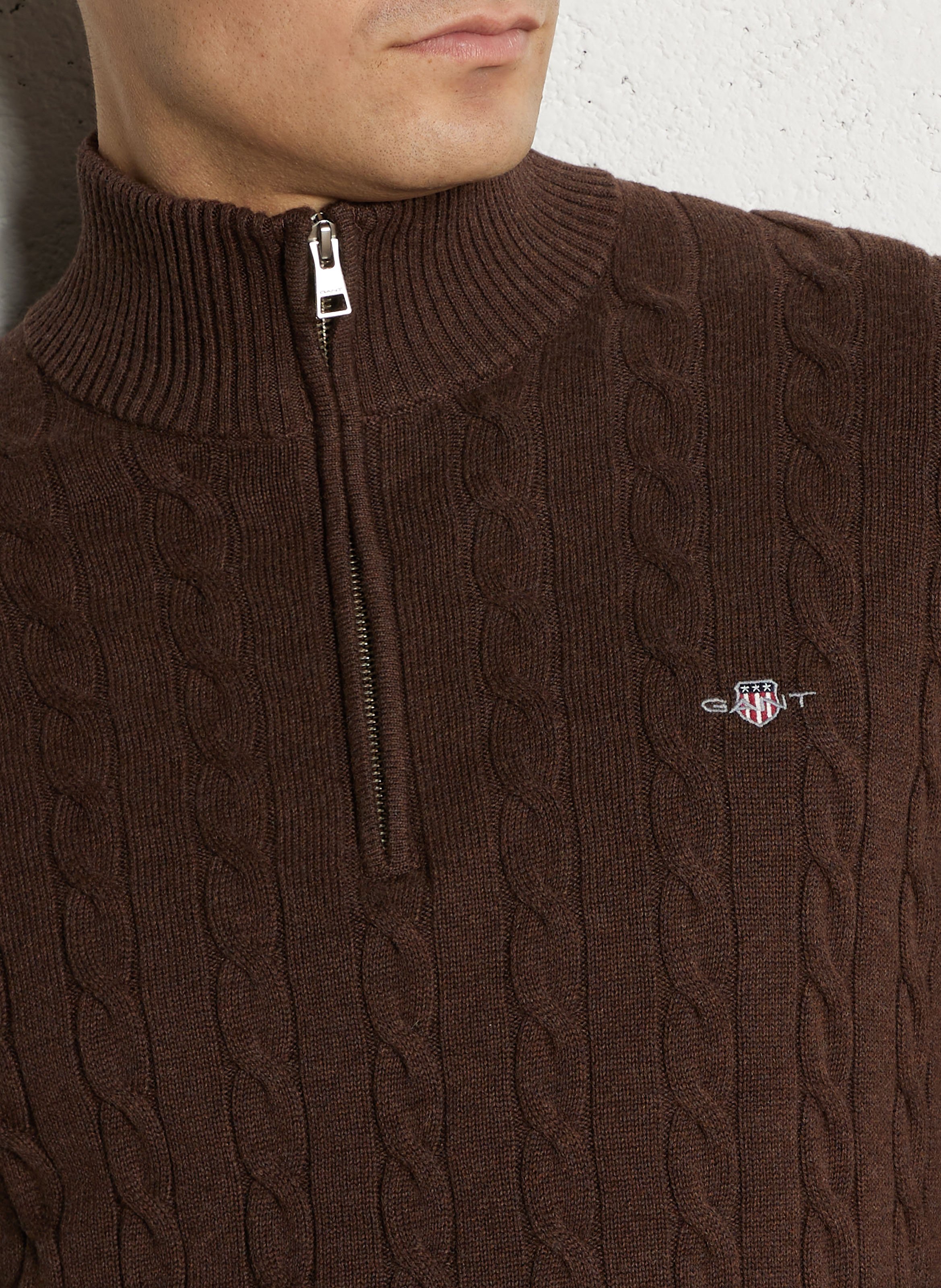 Pull droit col camionneur en coton bio torsadé GANT Marron