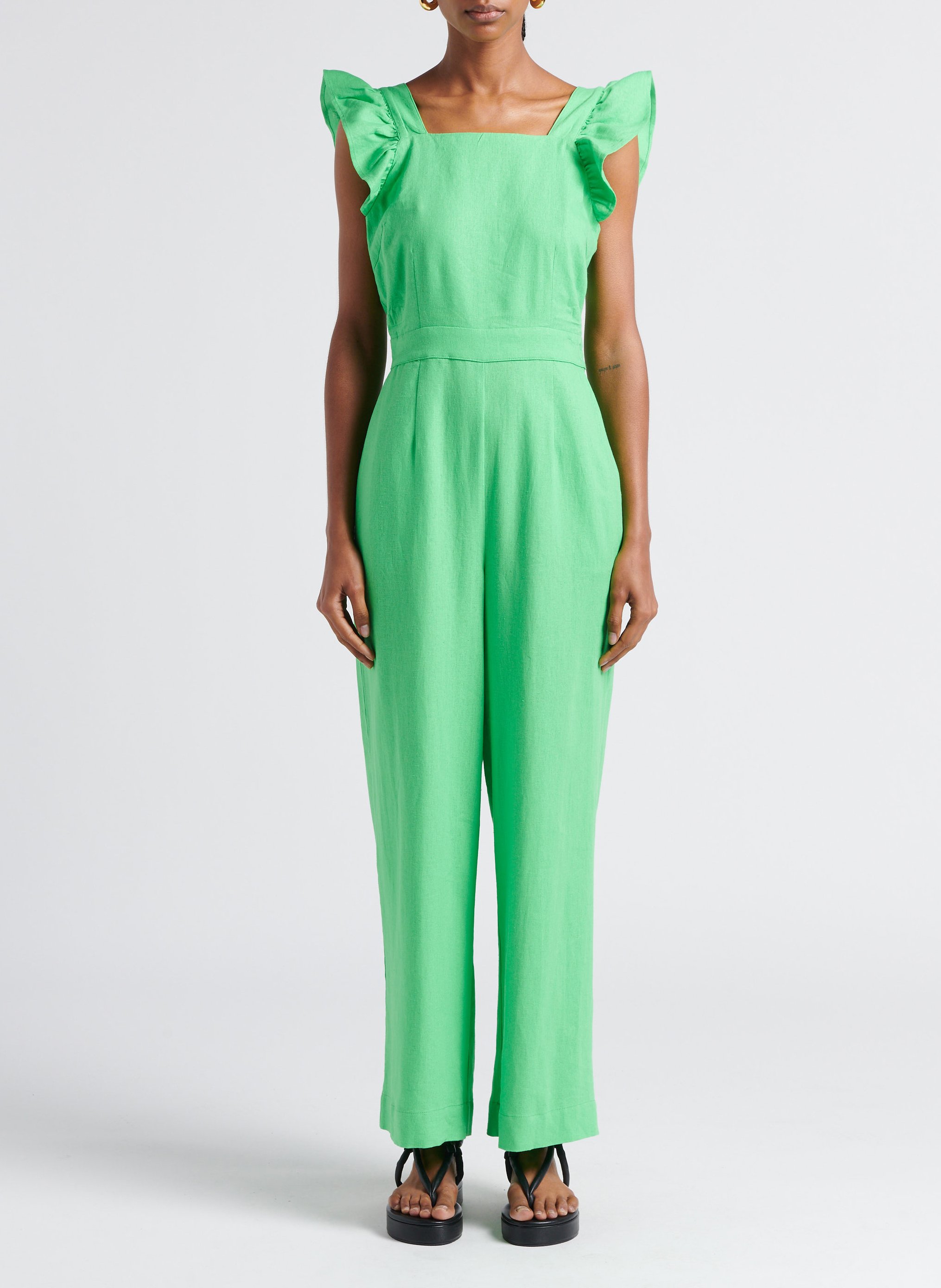 Combinaison col carré en lin mélangé YAS Groen