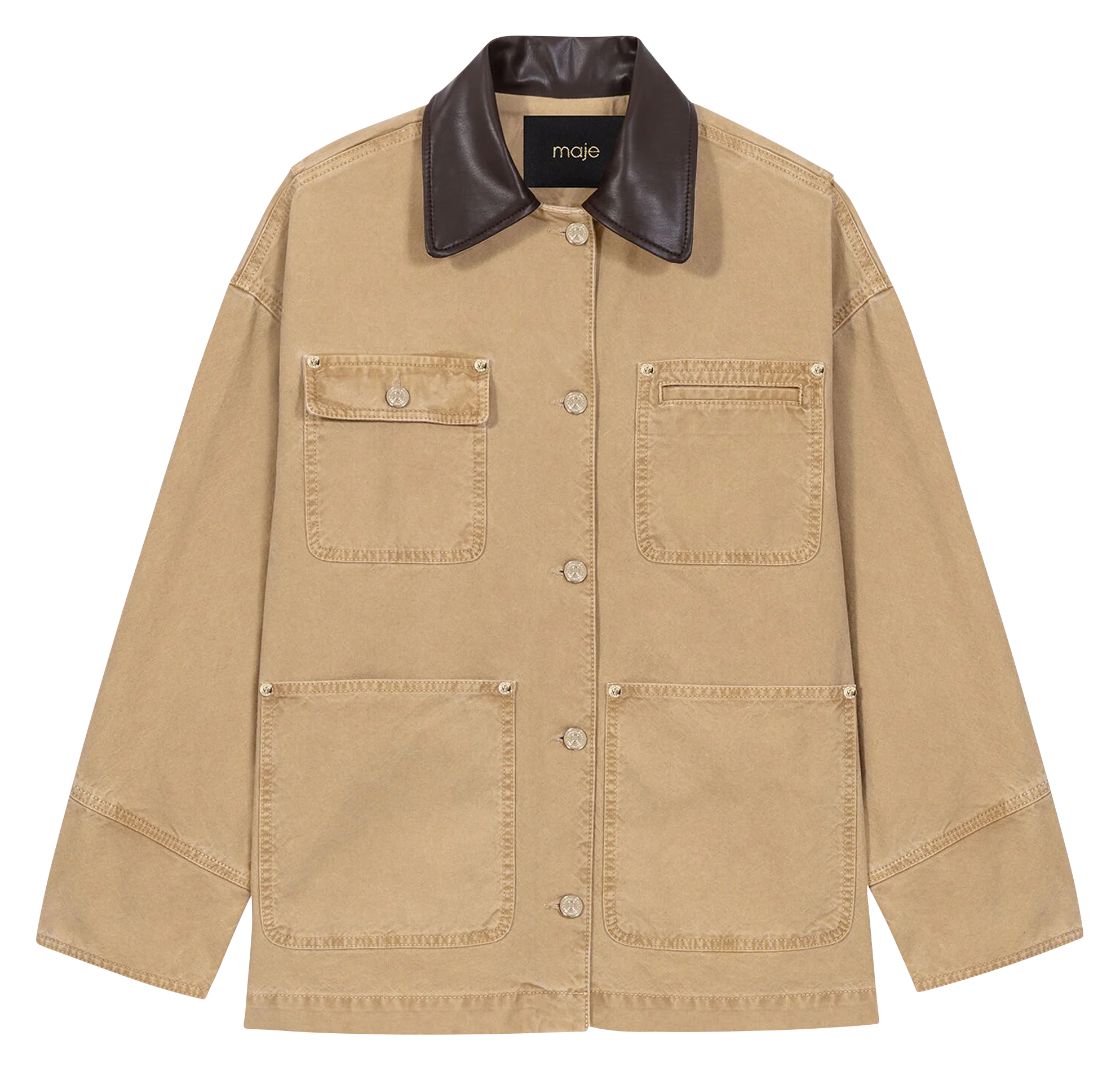 Straight jacket with ruched back and button closure in a solid color MAJE Beige