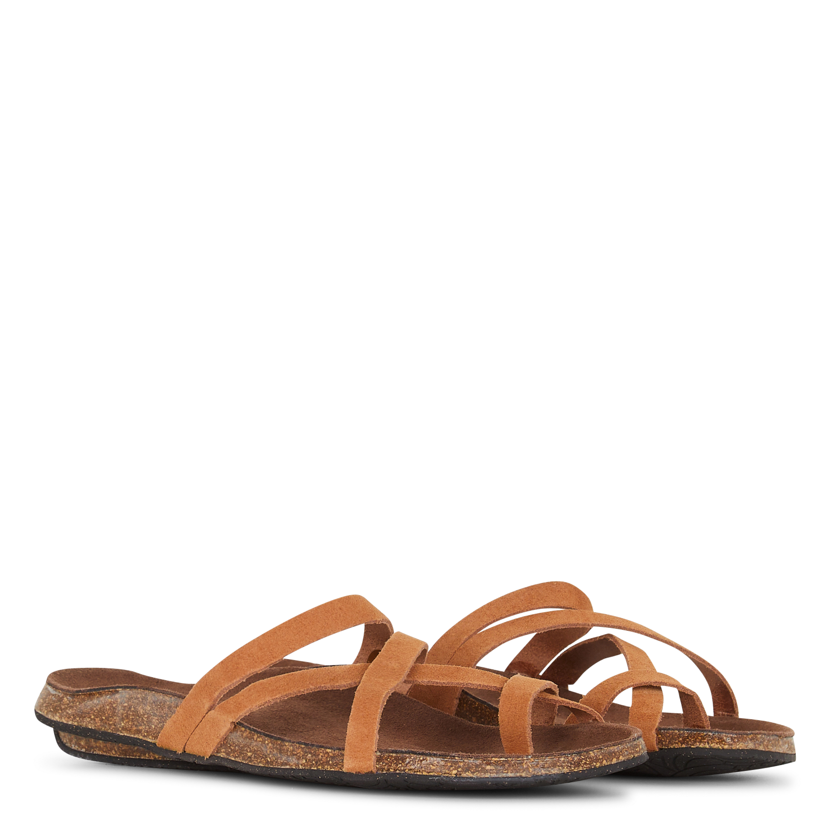 Flache Ledersandalen mit mehreren Riemchen BOSABO Braun