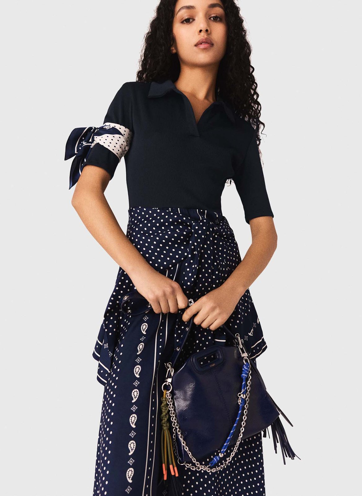 Robe longue col classique  MAJE Bleu