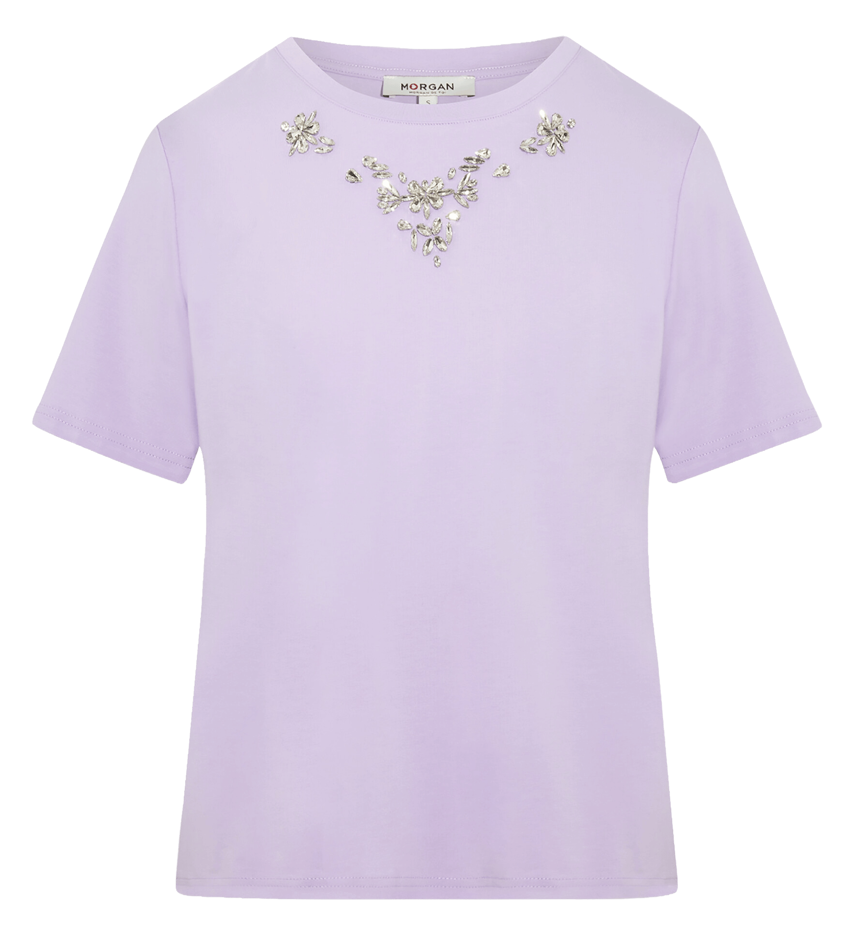 Gerader Rundhalsausschnitt T-Shirt aus Baumwollmischgewebe MORGAN Violett