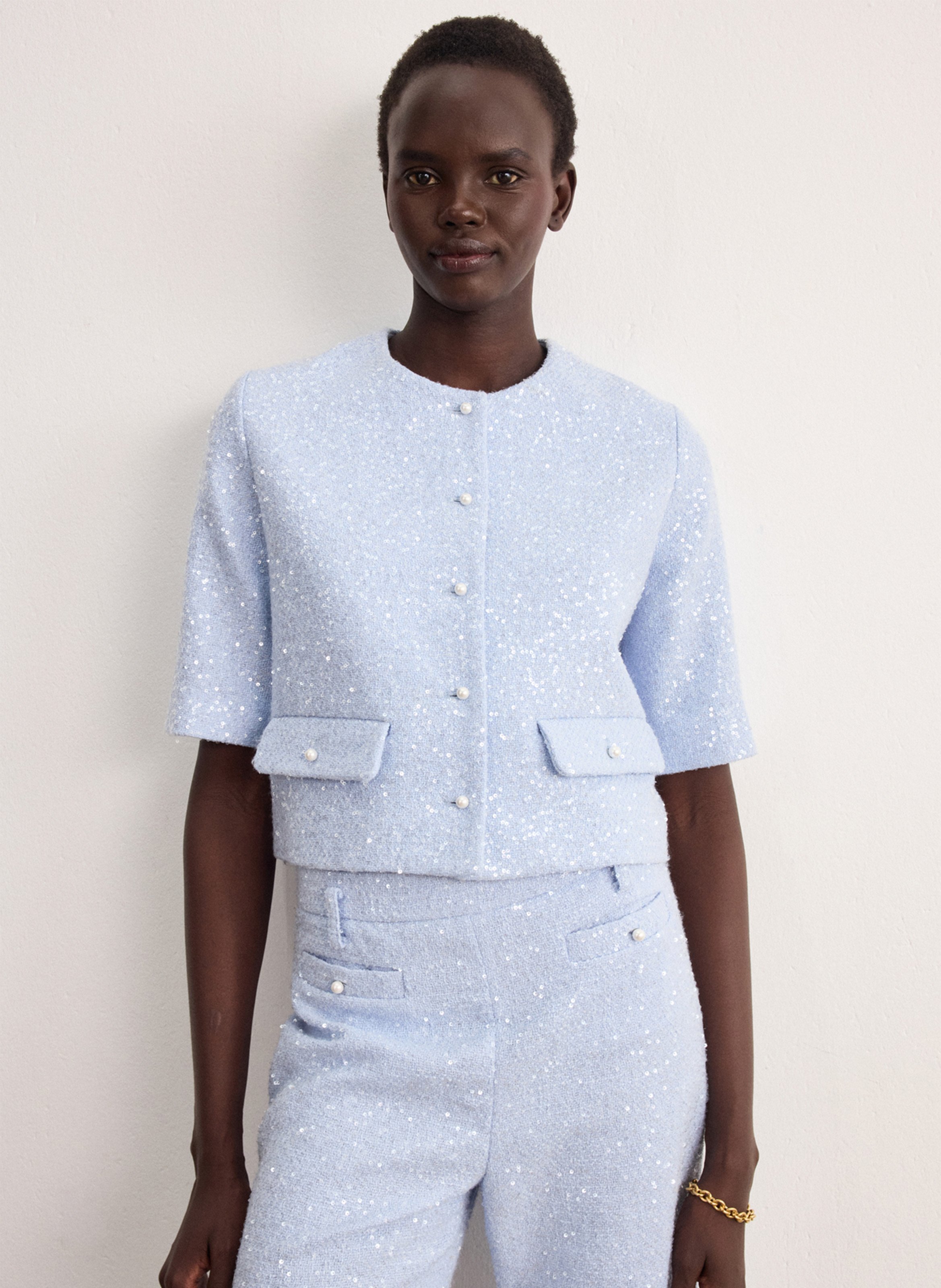 Oversized round neck embroidered jacket PABLO Blue