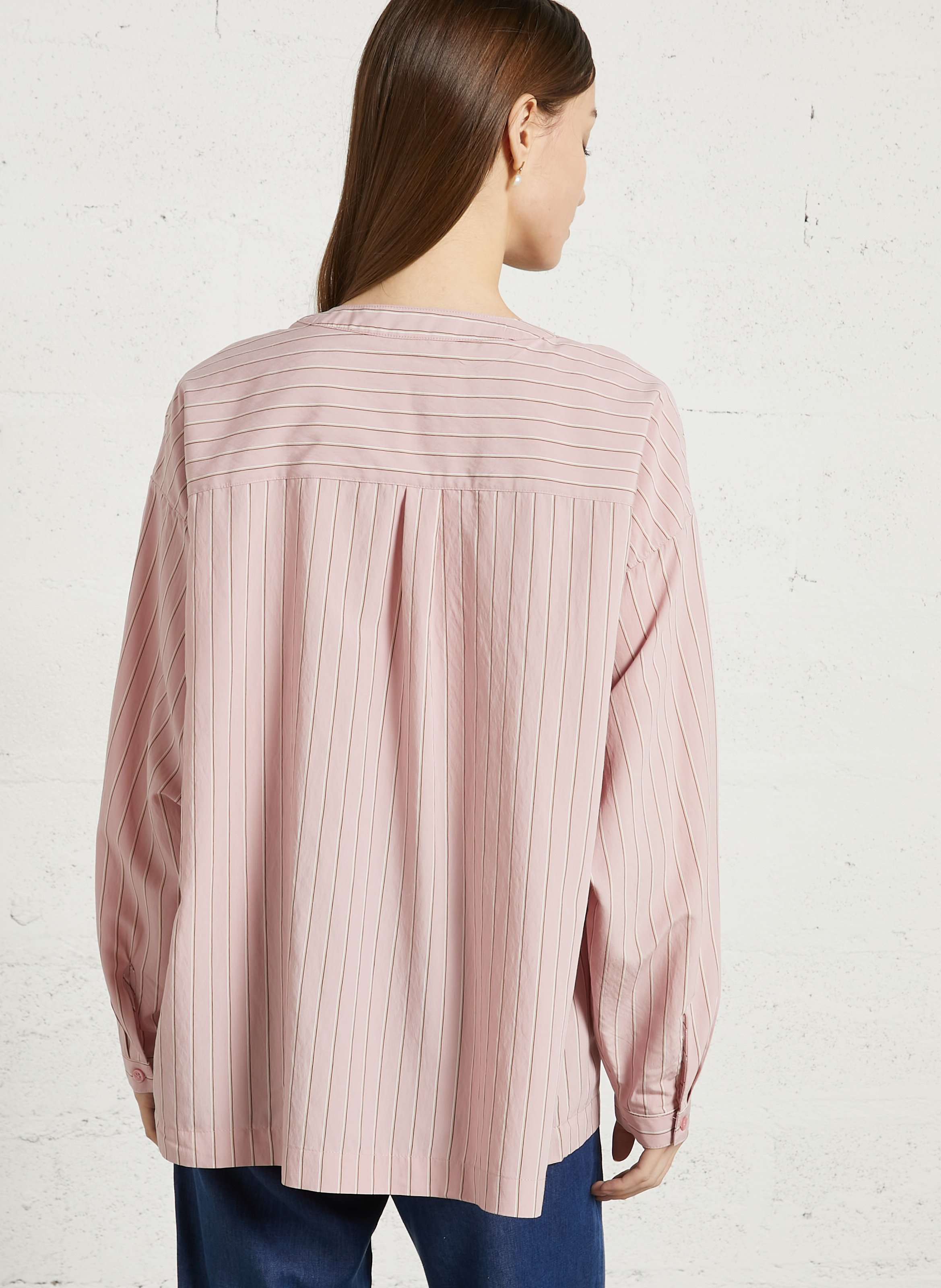 Blouse à rayures col rond DES PETITS HAUTS Rose