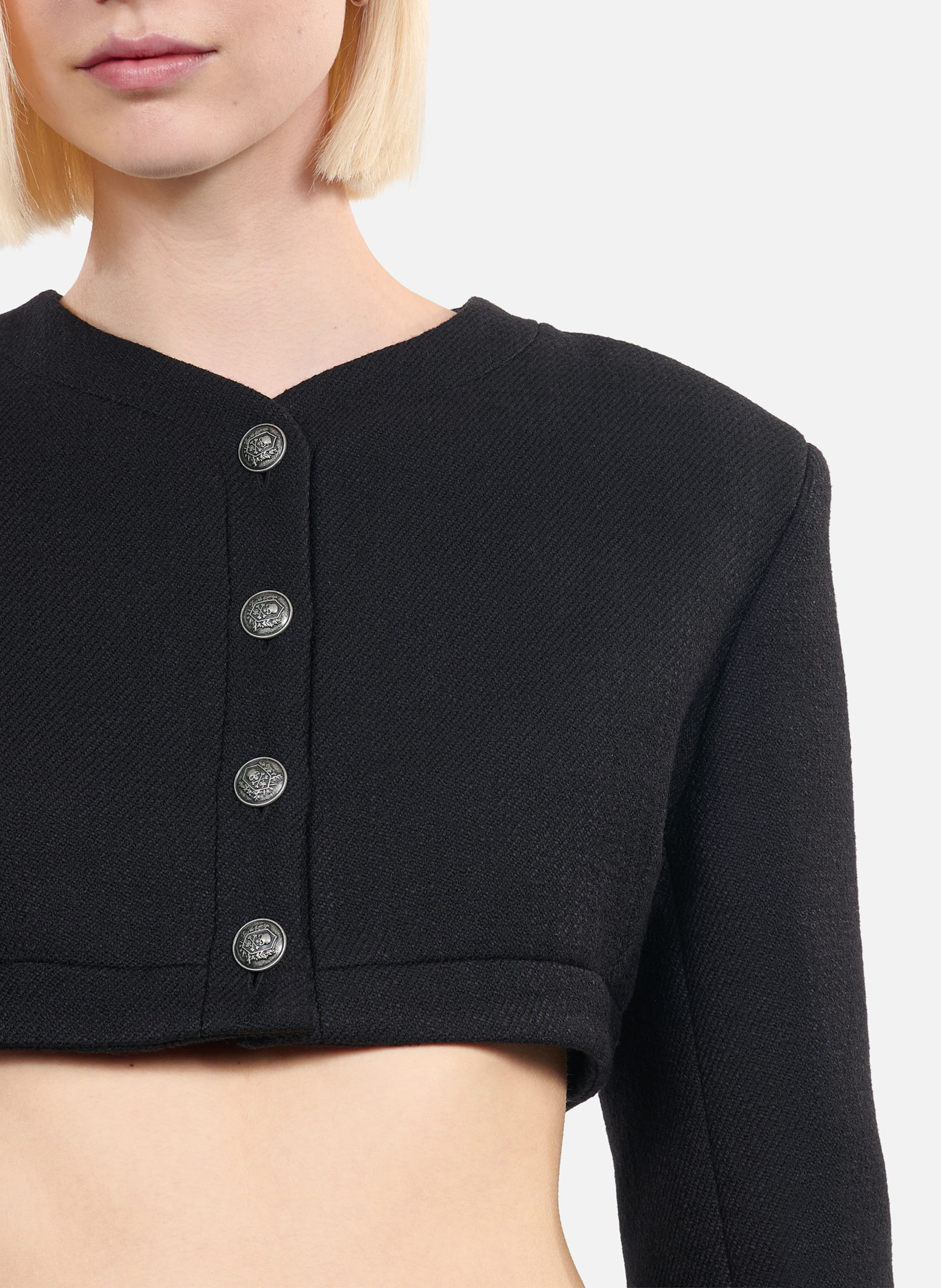 Rechte ronde hals vest van wol en katoenmix THE KOOPLES Zwart