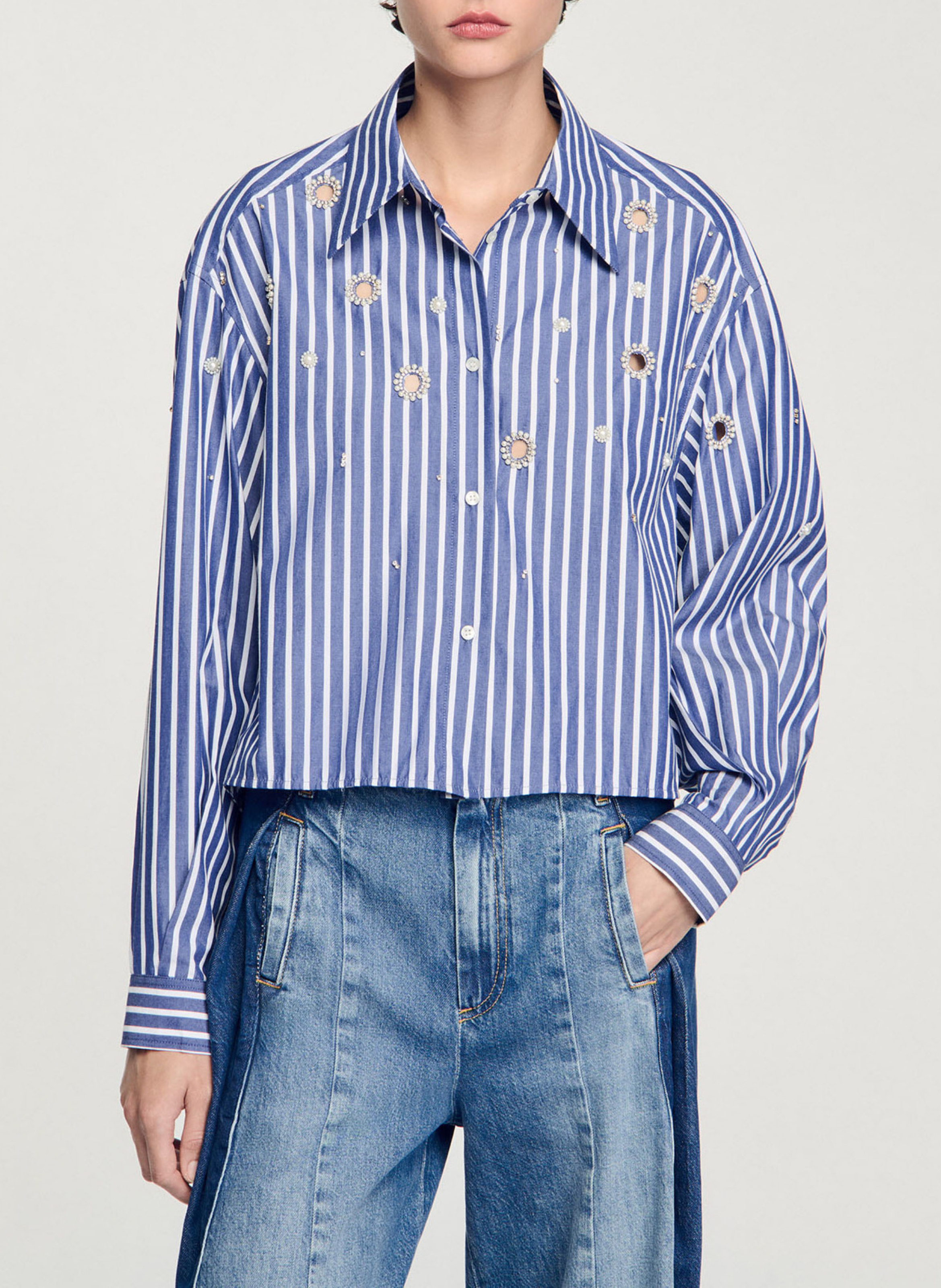 Katoenen blouse met klassieke kraag SANDRO Blauw