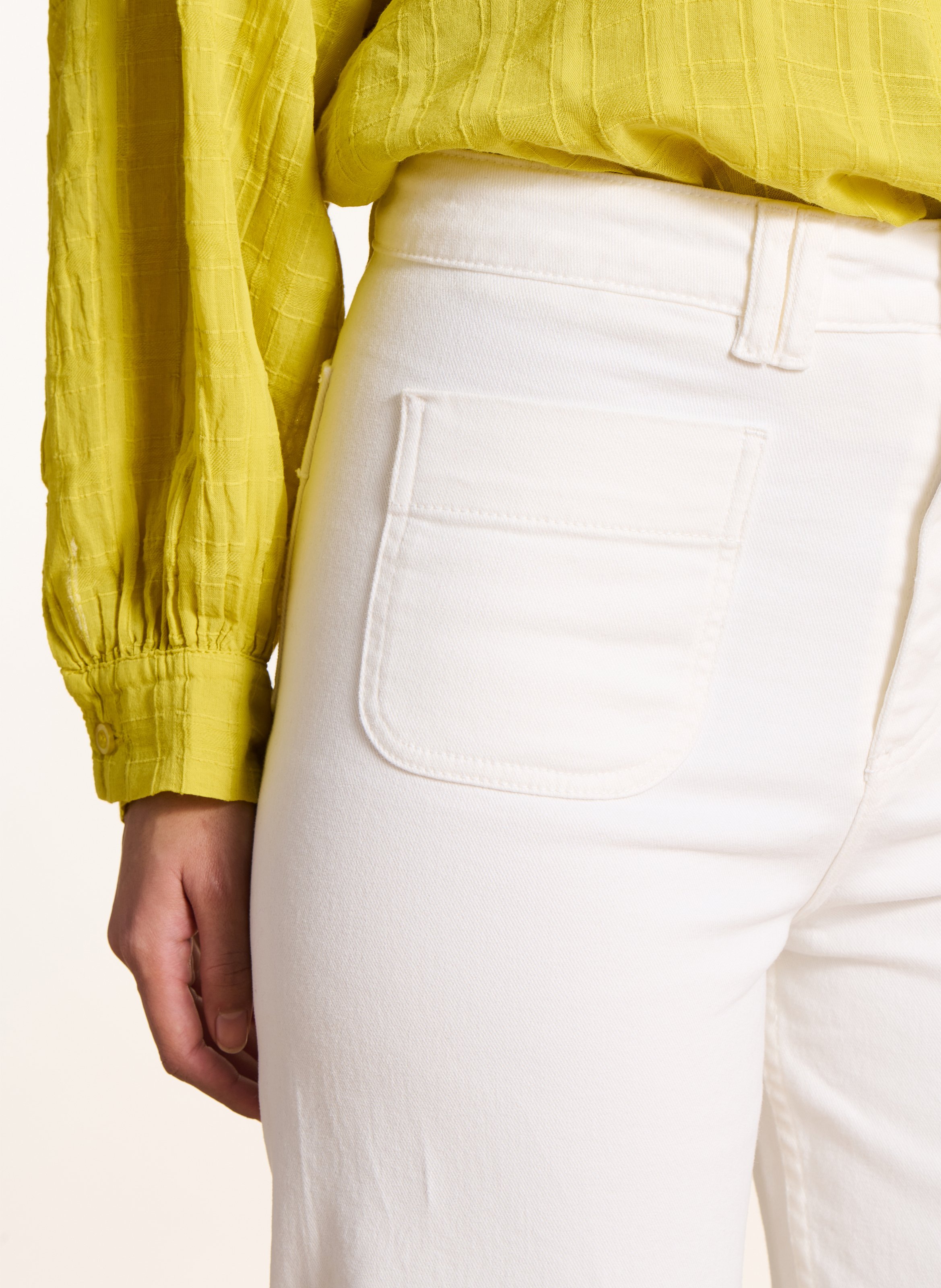 Jean droit taille haute en coton bio mélangé LA FEE MARABOUTEE Blanc