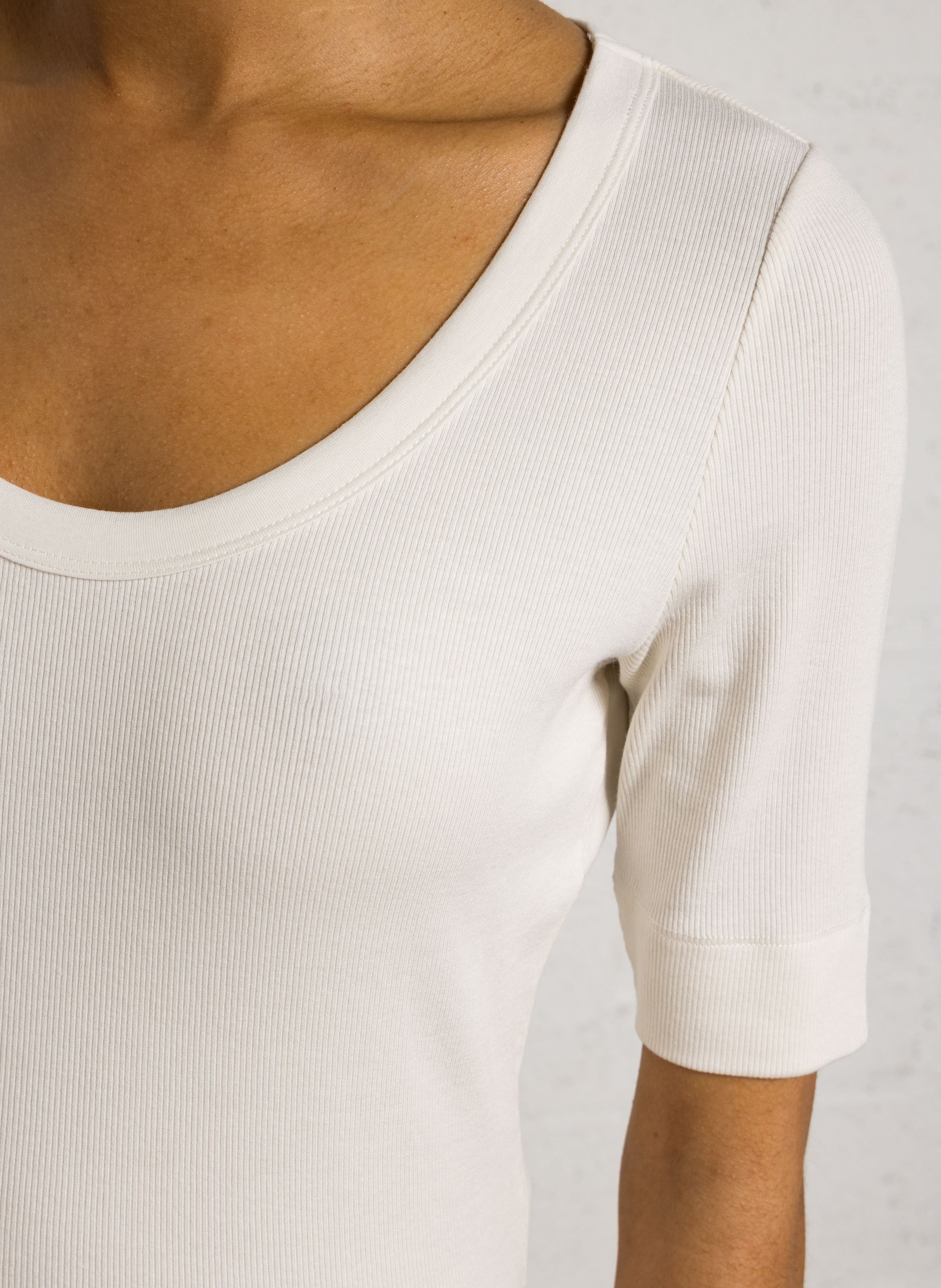 Tee-shirt col rond en coton mélangé Blanc