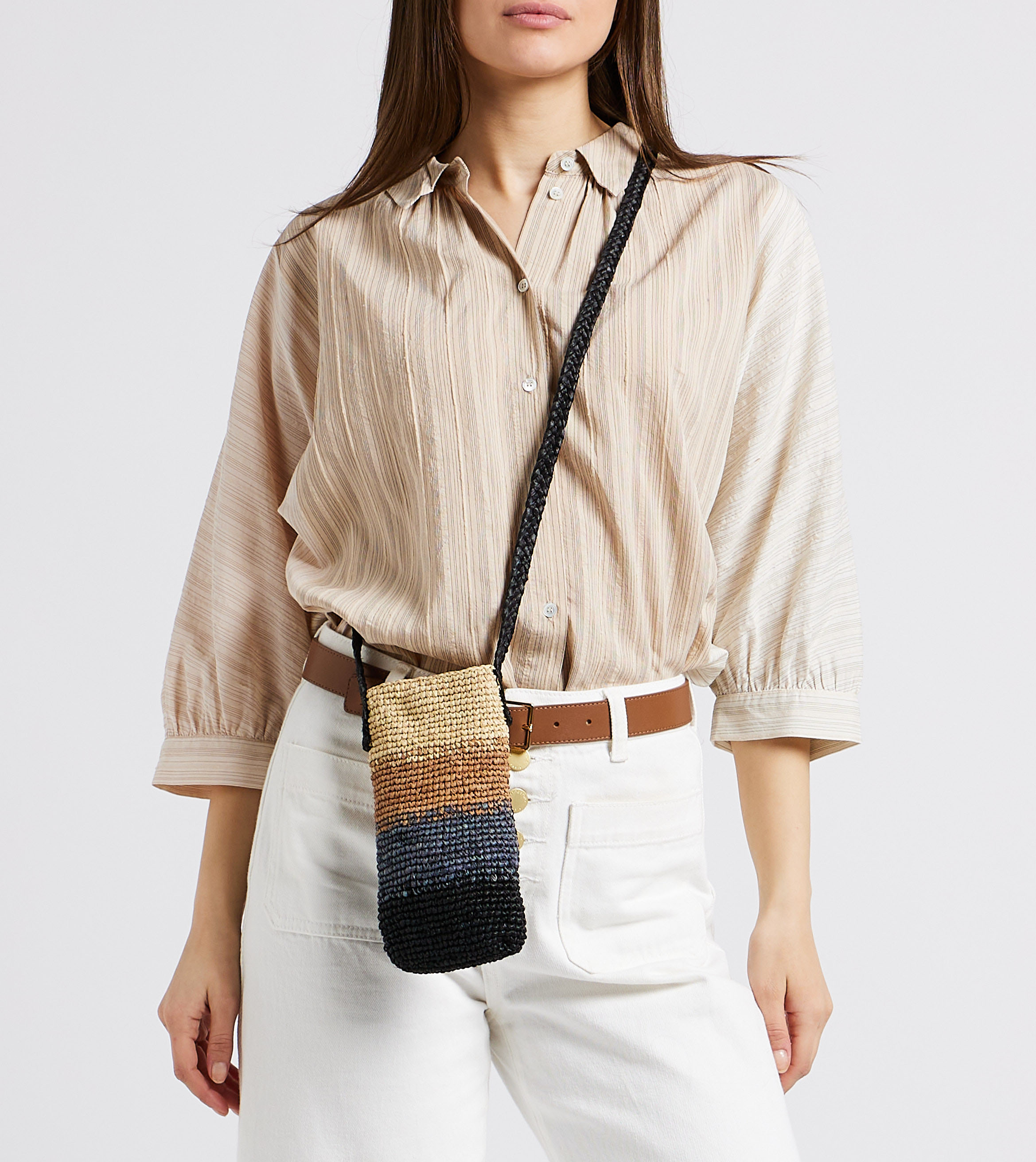 Porte téléphone rayé à bandoulière en raphia tressé CAMALYA Multicolore