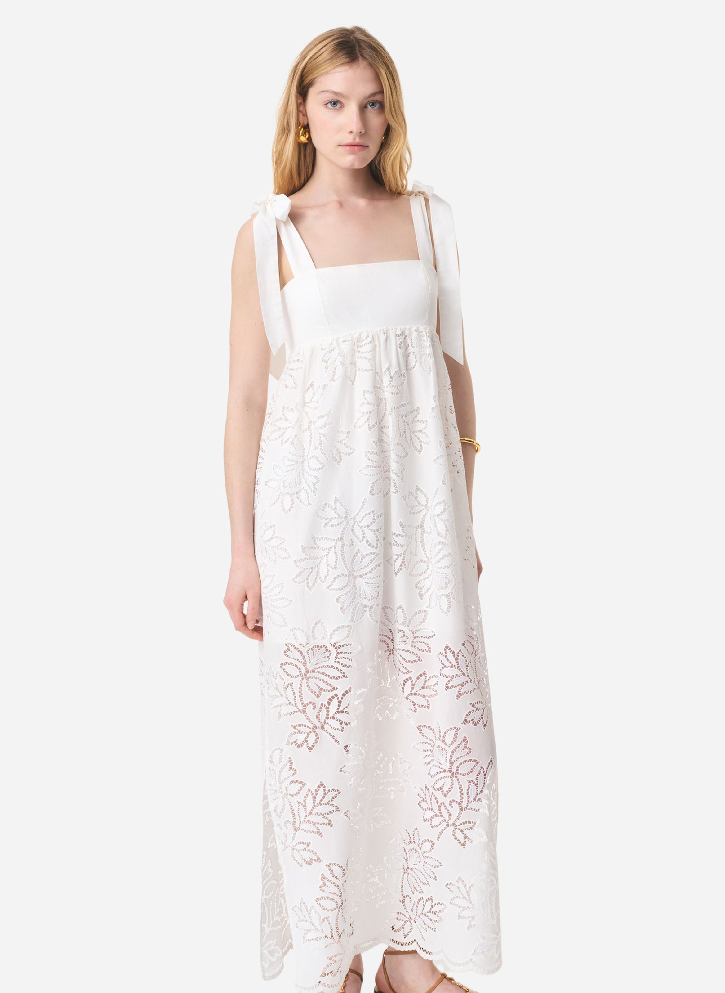 Robe longue brodée en coton VANESSA BRUNO Blanc