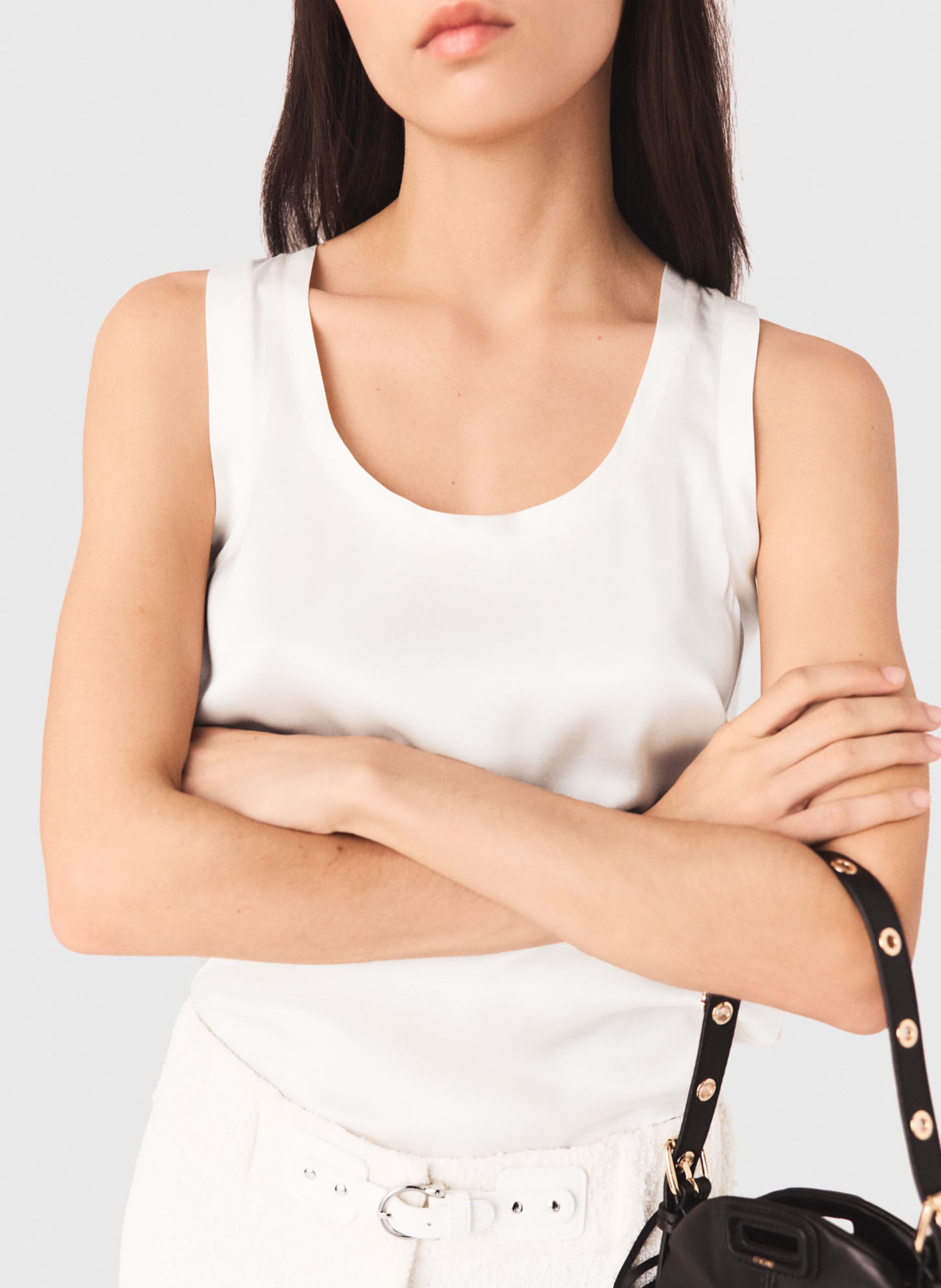 Round neck silk blend tank top MAJE White