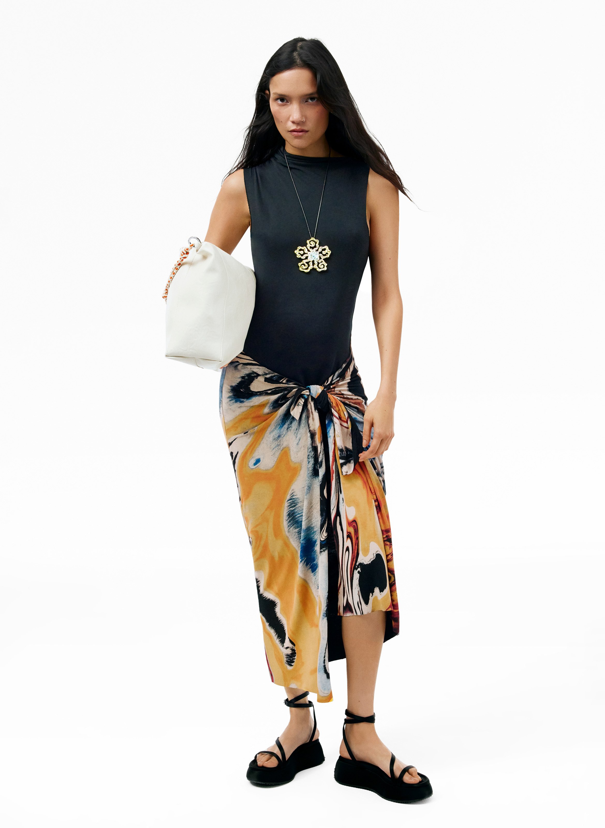 Halflange jurk met ronde hals en print DESIGUAL Zwart