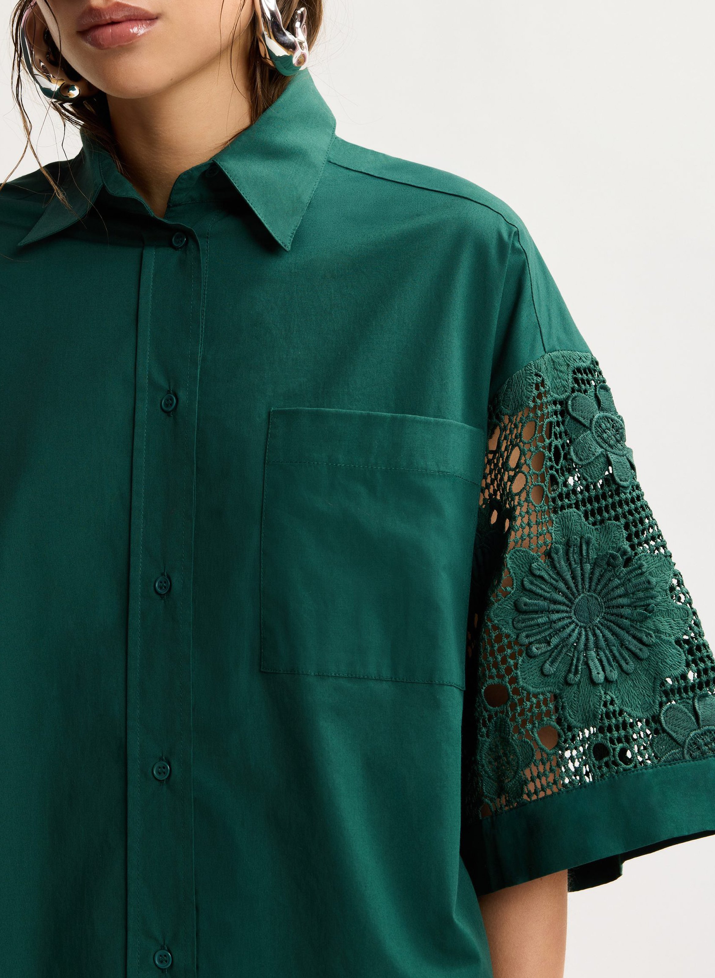 Oversized shirt with classic collar ESSENTIEL ANTWERP Green
