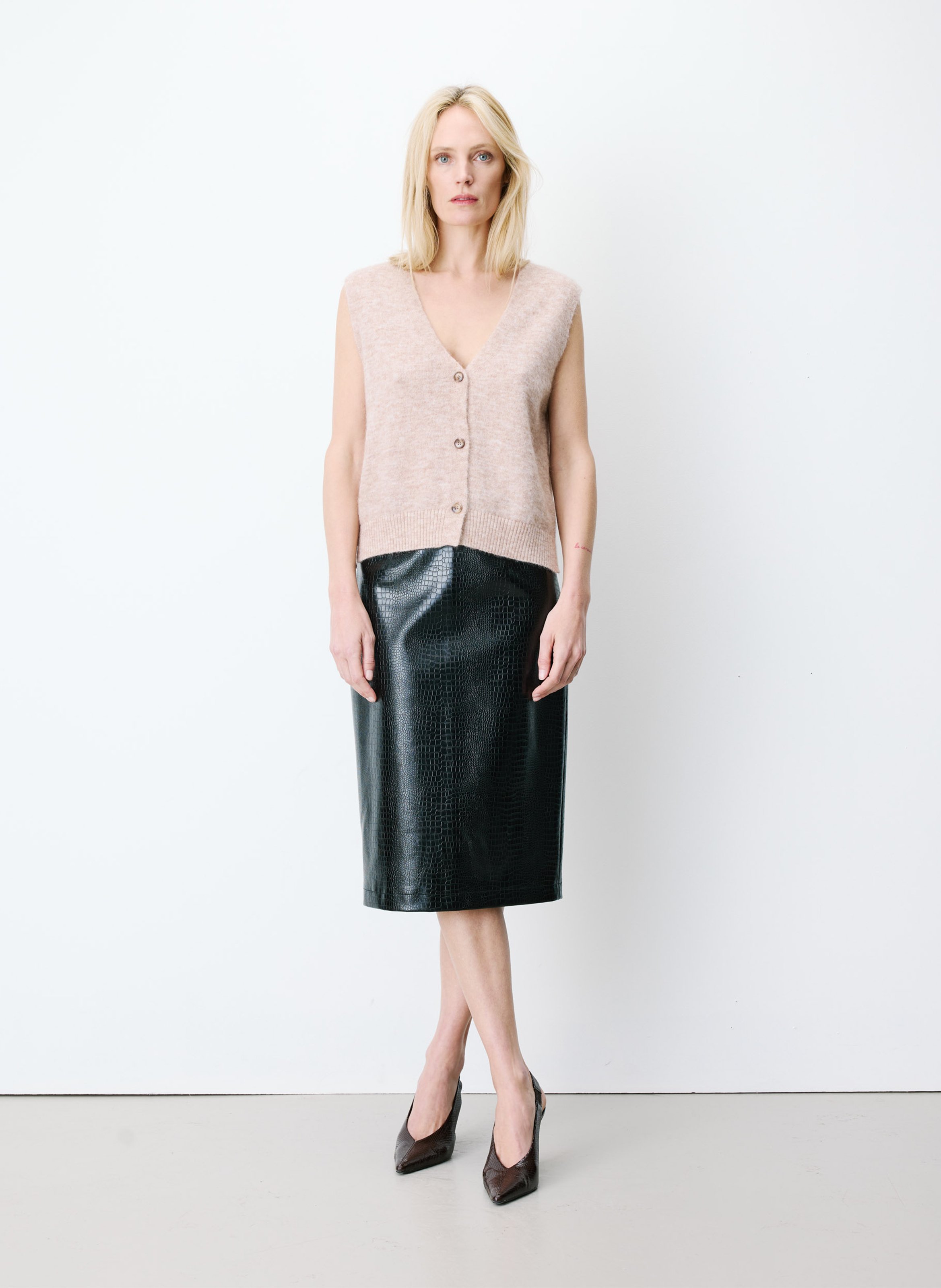 Cardigan droit sans manches en laine mélangé GRACE ET MILA Beige
