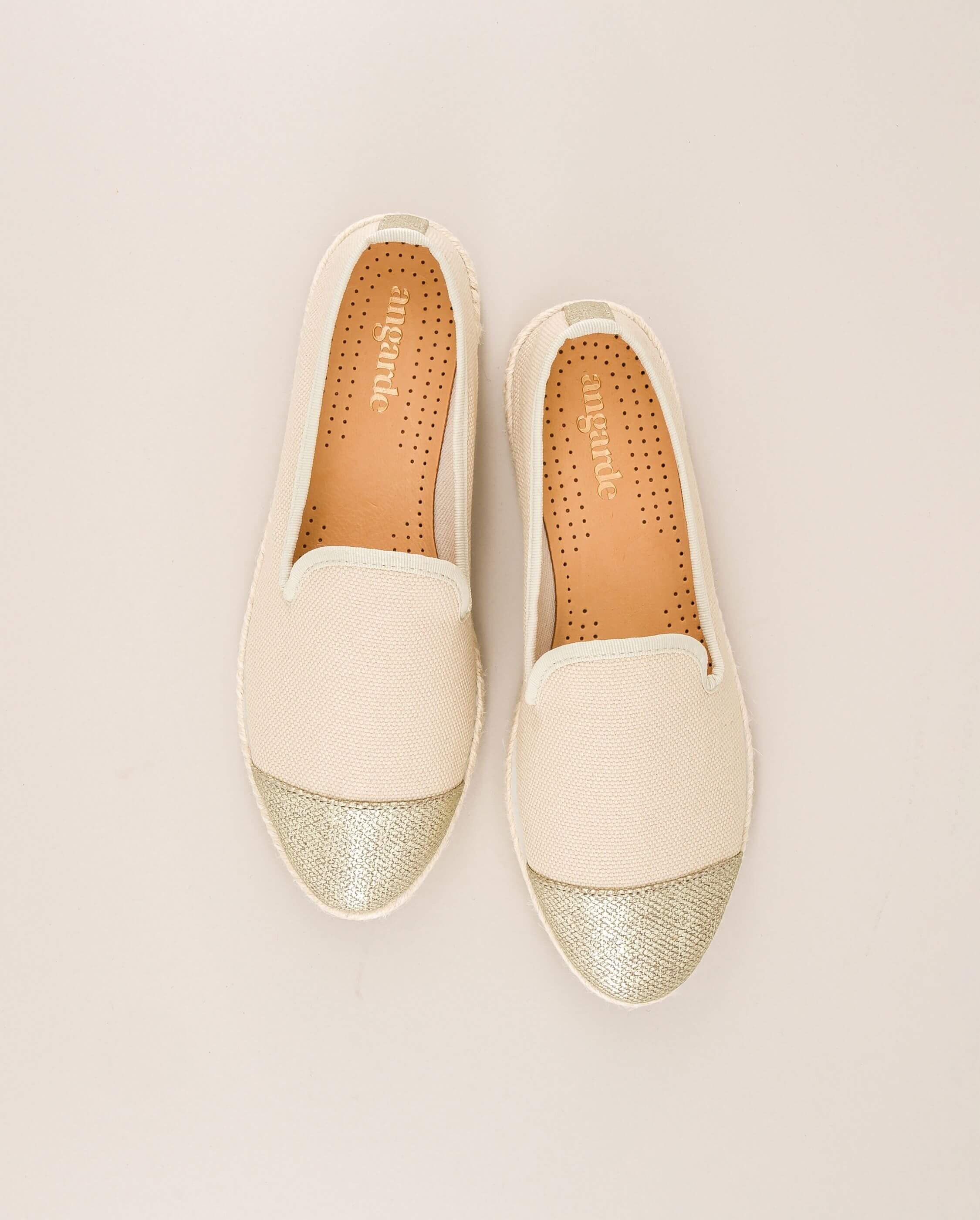 Women's espadrilles, recycled cotton, ivory gold ANGARDE White