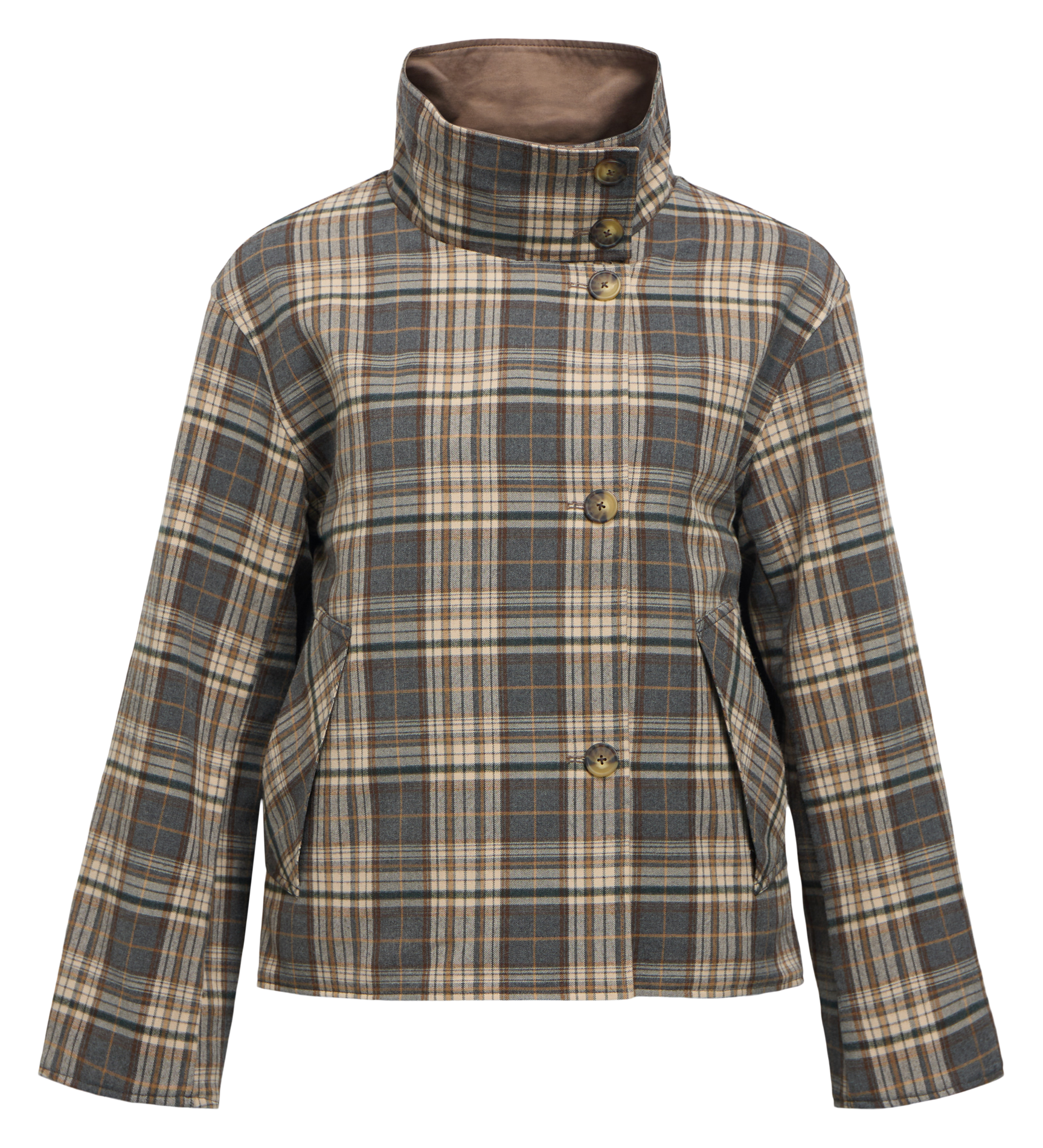 Gerade geschnittene Wendebomberjacke mit Stehkragen aus Baumwolle. OBJECT Braun
