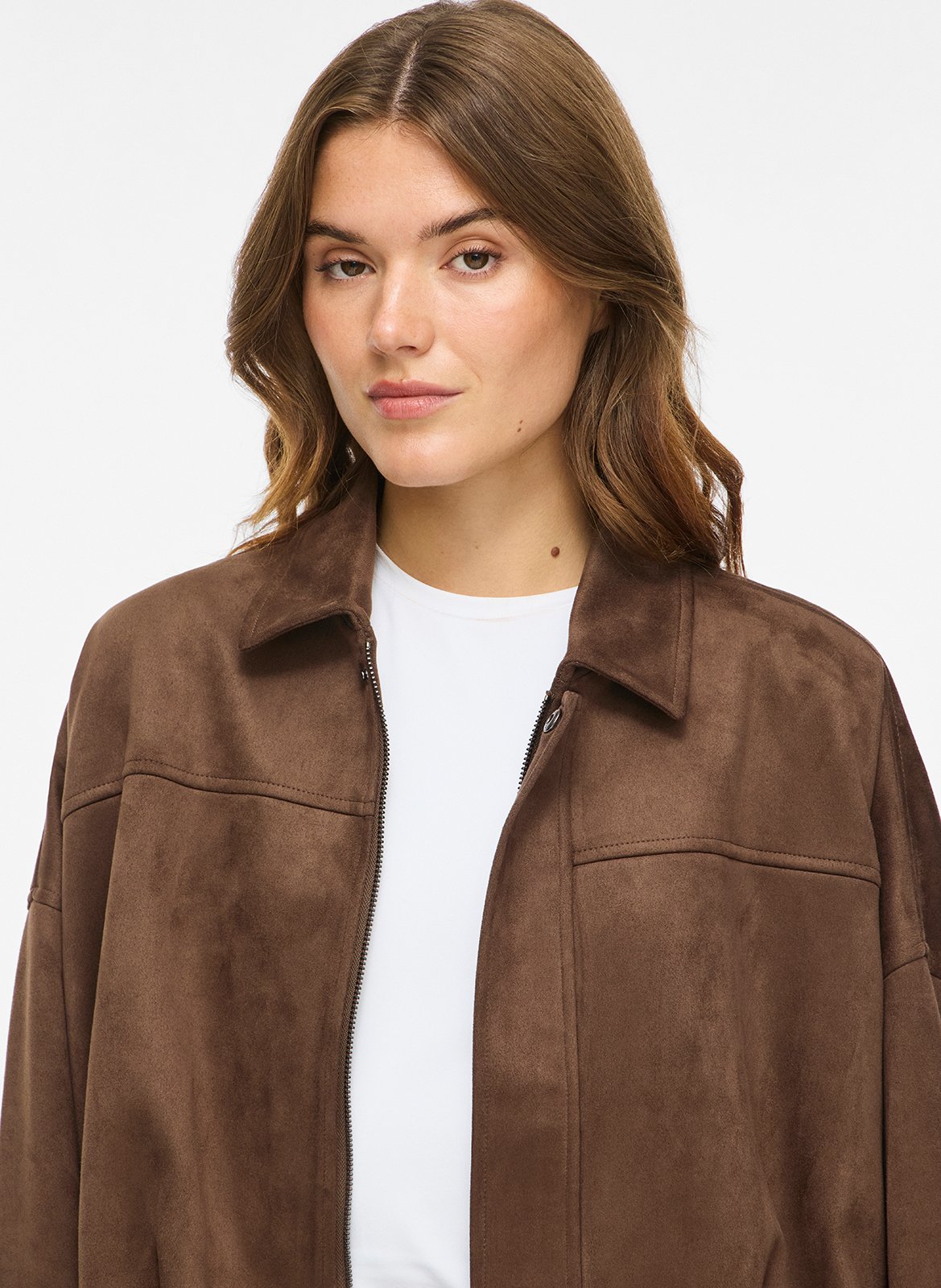 Short zip-up suede jacket VILA Brown