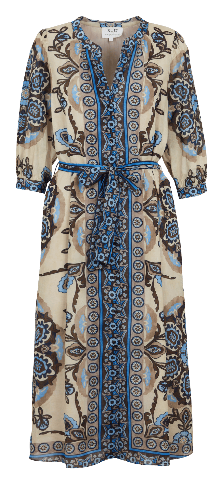Taillierte Kleid mit Baumwolldruck SUD EXPRESS Blau