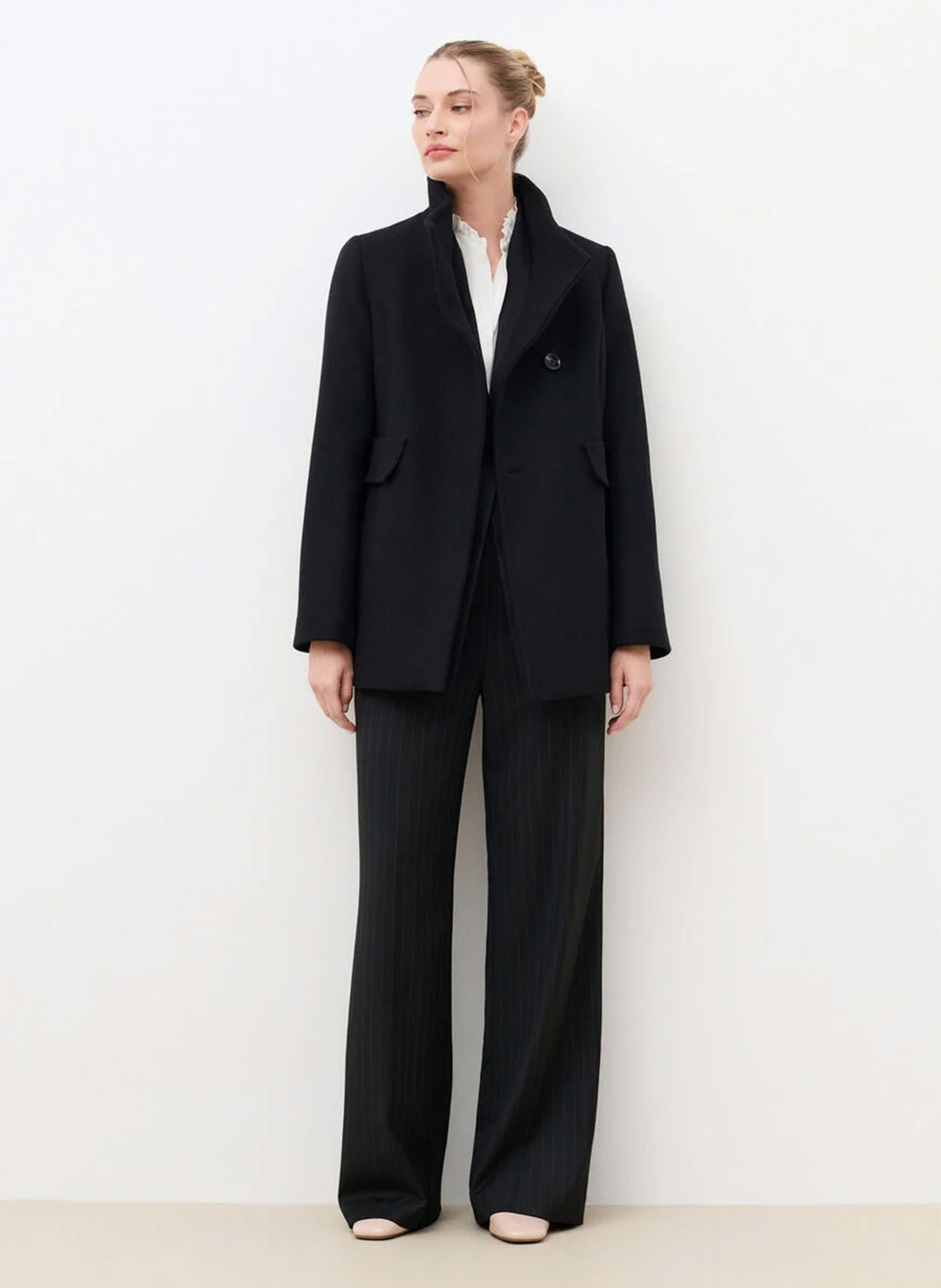 Straight coat in recycled wool blend CAROLL Black