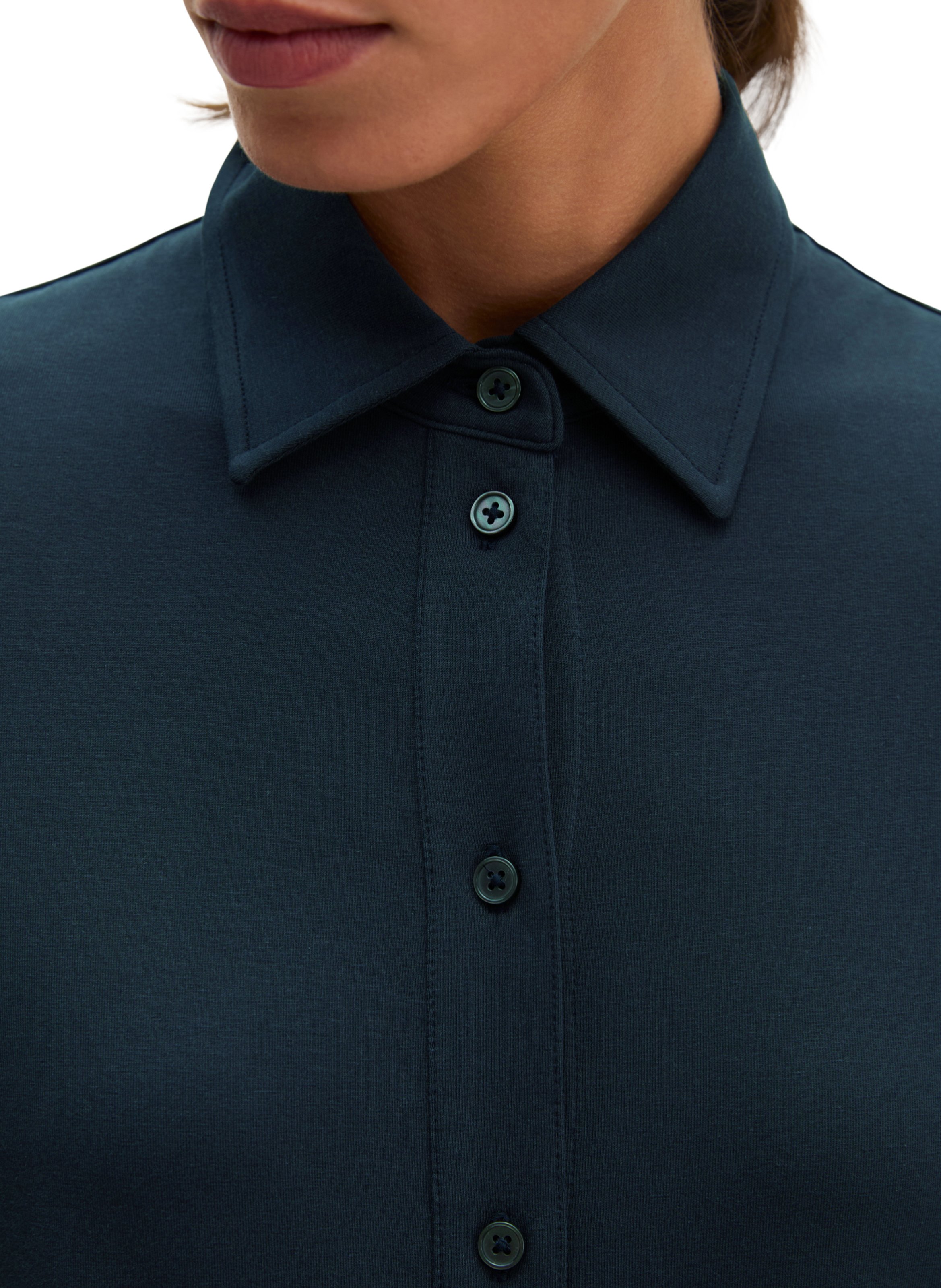 Polo droit à manches longues en coton mélangé | Bleu MARC O'POLO Femme