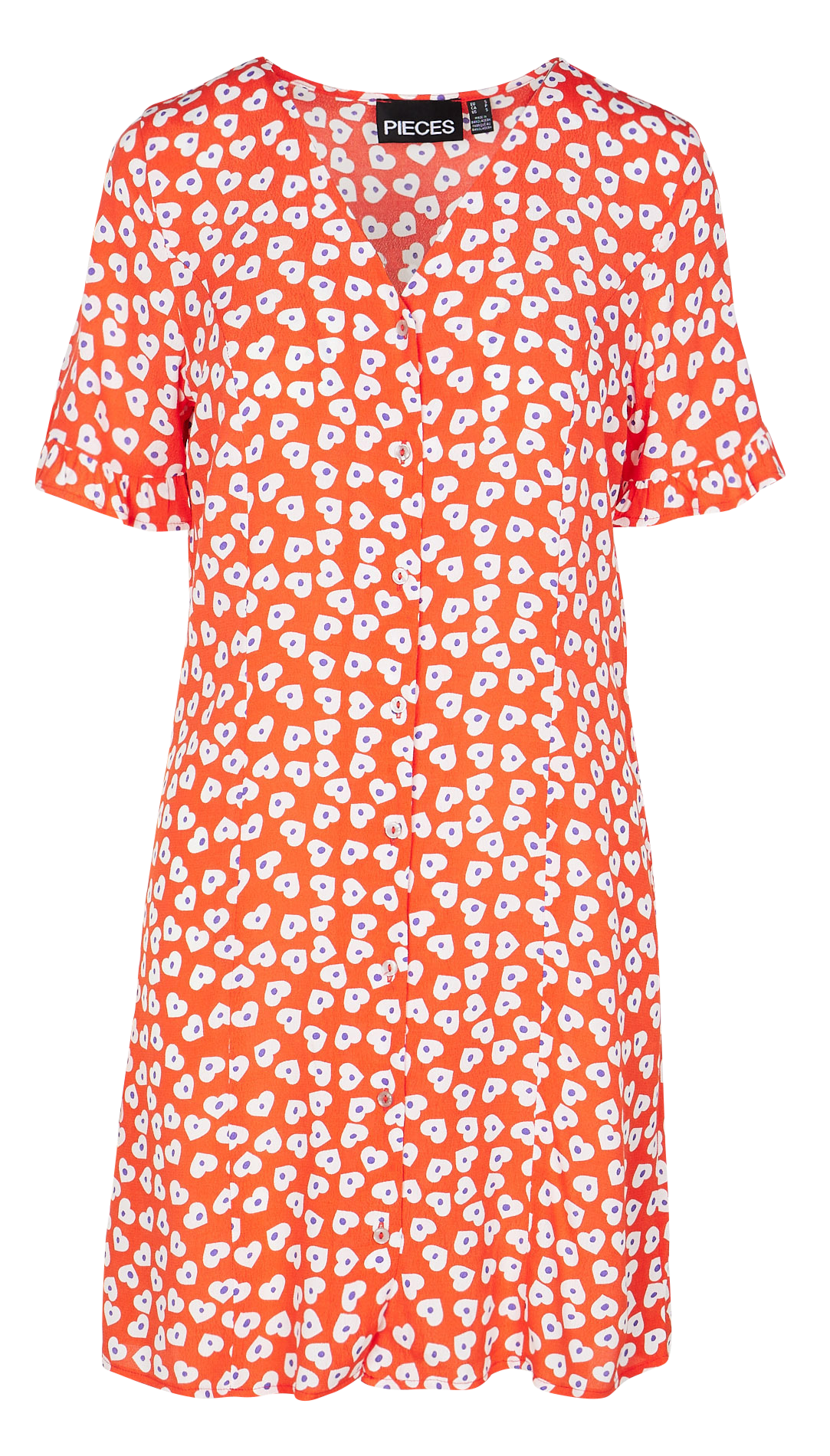 Printed viscose V-neck midi dress PIECES Red