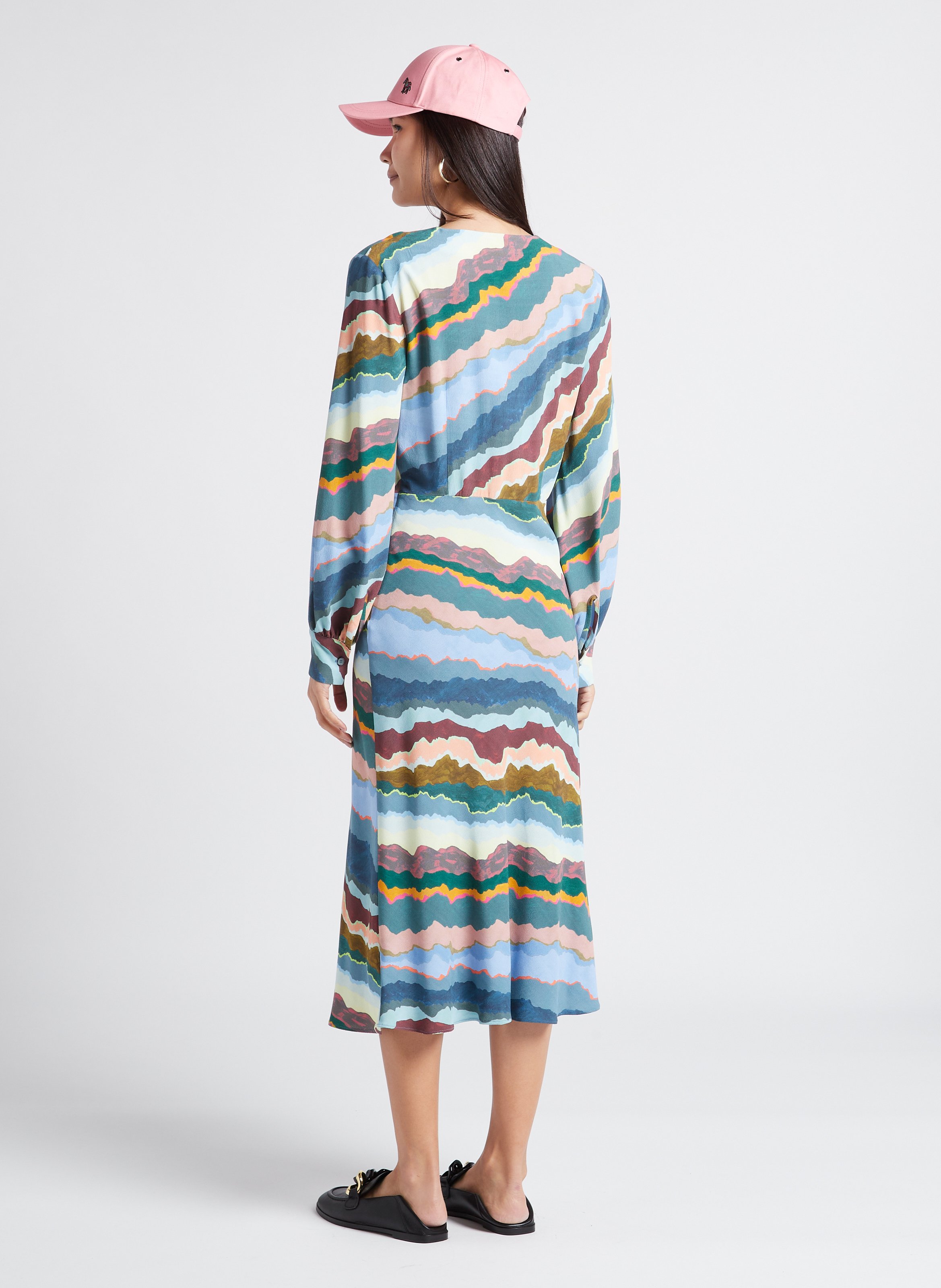 Straight printed V-neck midi dress PAUL SMITH Multicolored